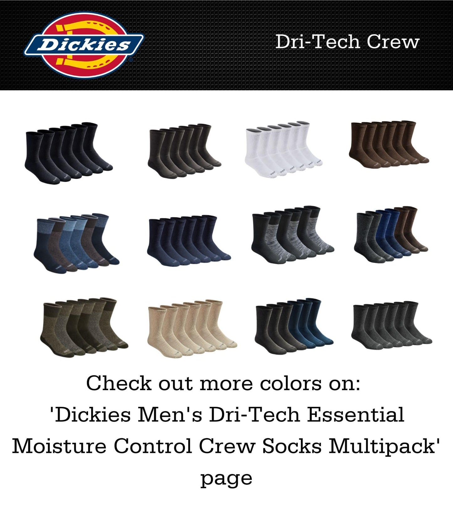 6 Pairs Dickies Moisture Control Crew Socks