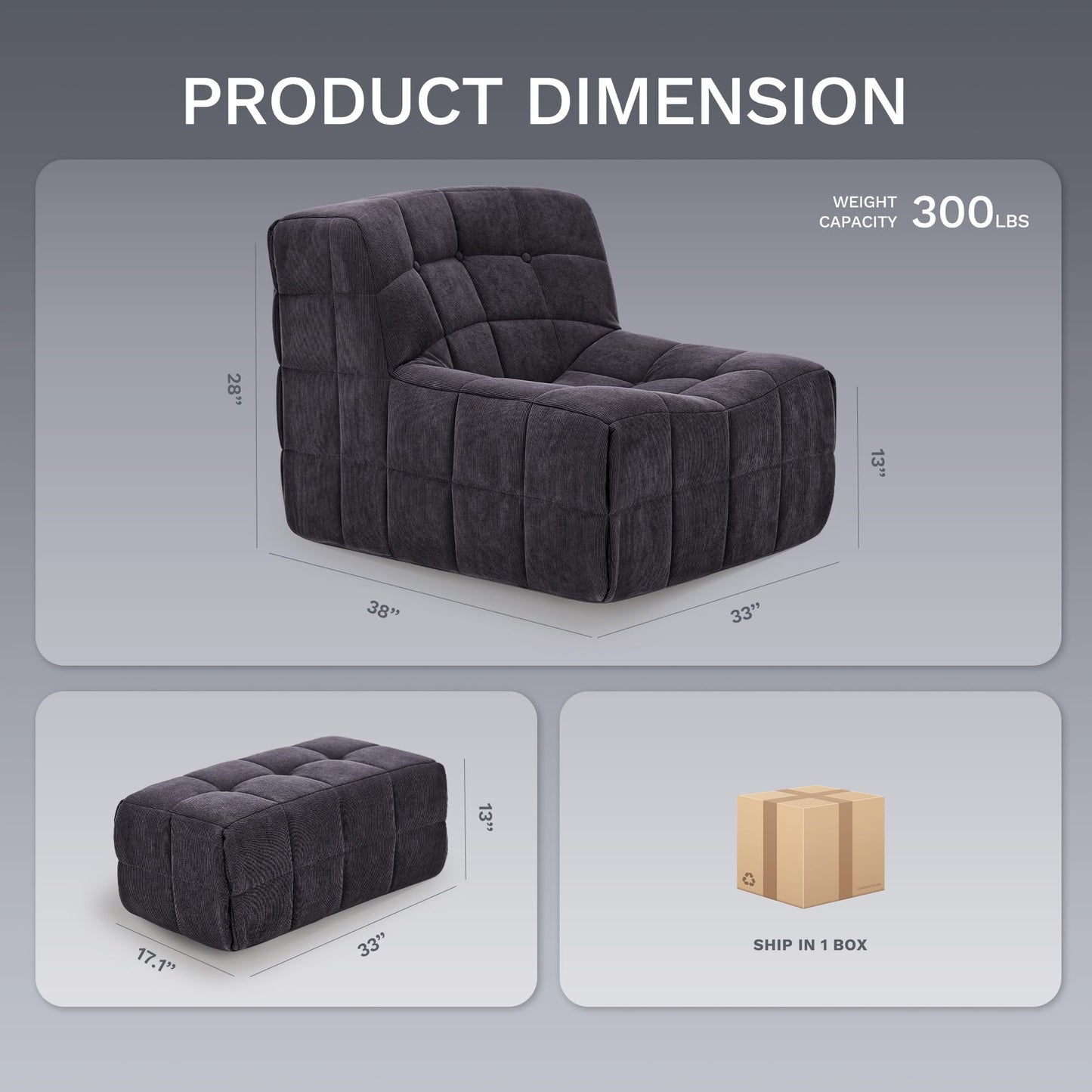 COLAMY Memory Foam Bean Bag Chair with Ottoman
