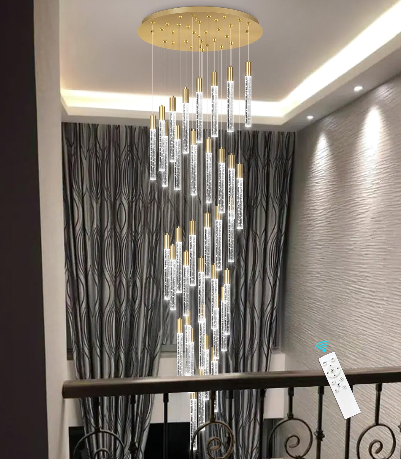 16.3 Foot Chandeliers for Living Room LED Lights Simple Modern Crystal Light Extra Large Chandelier Light Fixture Entryway Foyer High Ceiling Chandelier Lighting with LED Light Bulbs Sloping Ceiling