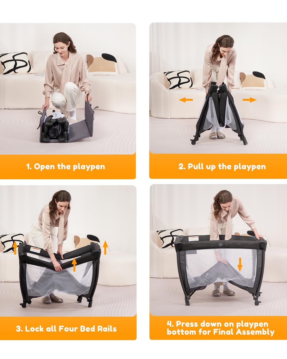LILLEPRINS 4-in-1 Portable Baby Playpen with Bassinet