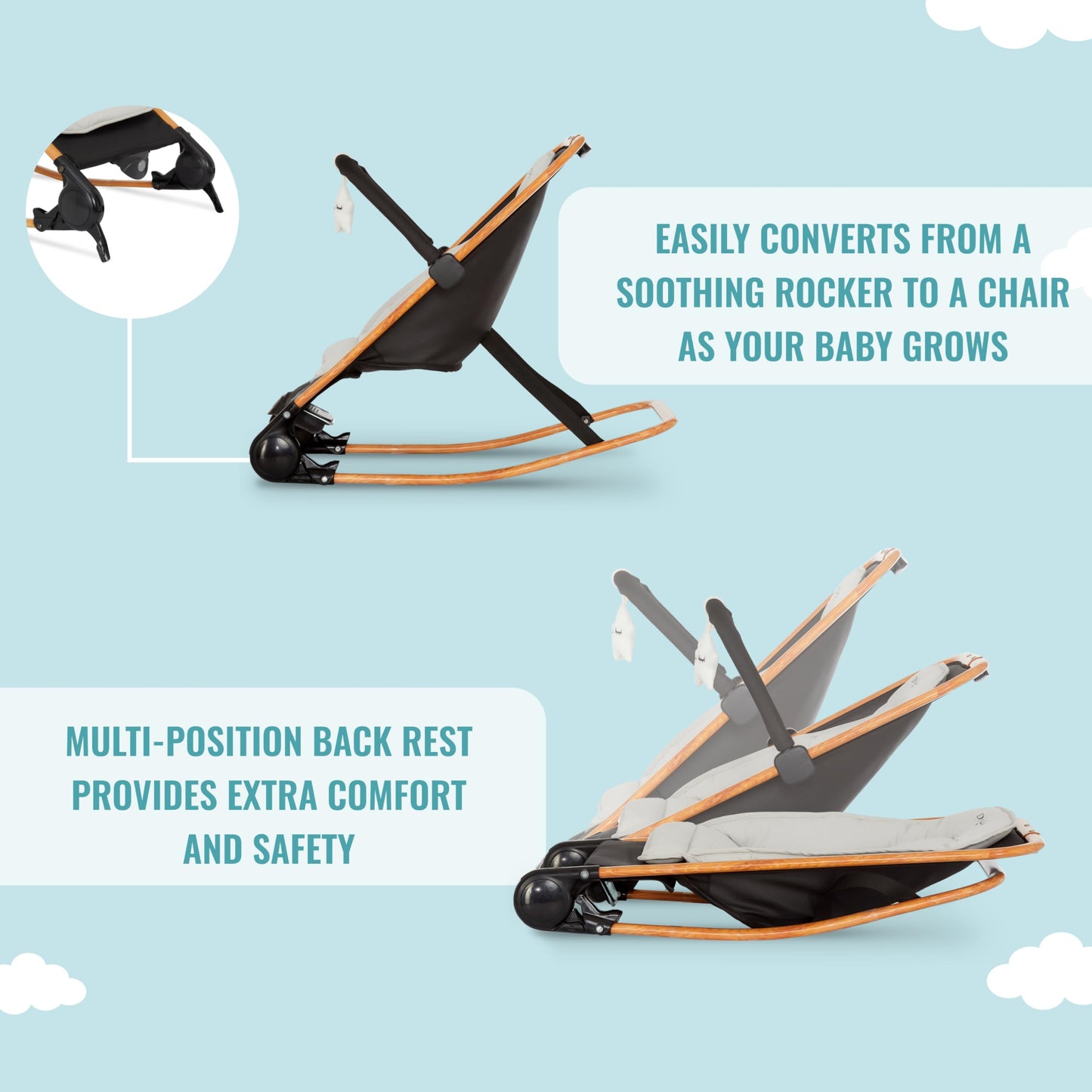 Dream on Me Rock With Me 2-in-1 Baby Rocker and Stationary Seat, Baby Rocker Seat for Infant with Removable Toy Bar, Baby Rocker Chair with Soothing Music & Vibration, 0-6 Months, Upto 20 Lbs