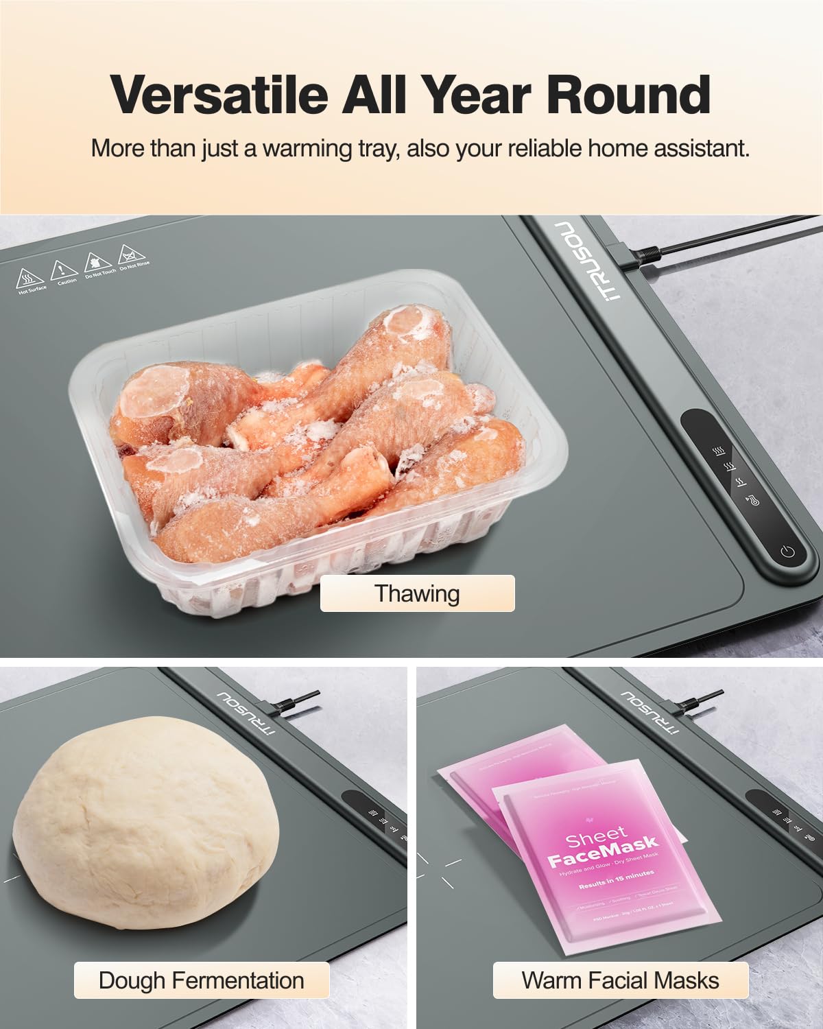 Electric Warming Tray with 3 Temperature Settings