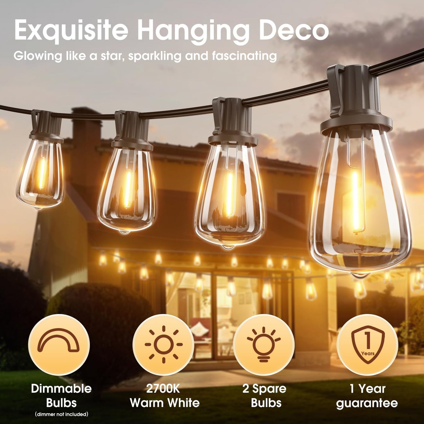 100FT KYY Waterproof LED String Lights for Outdoors