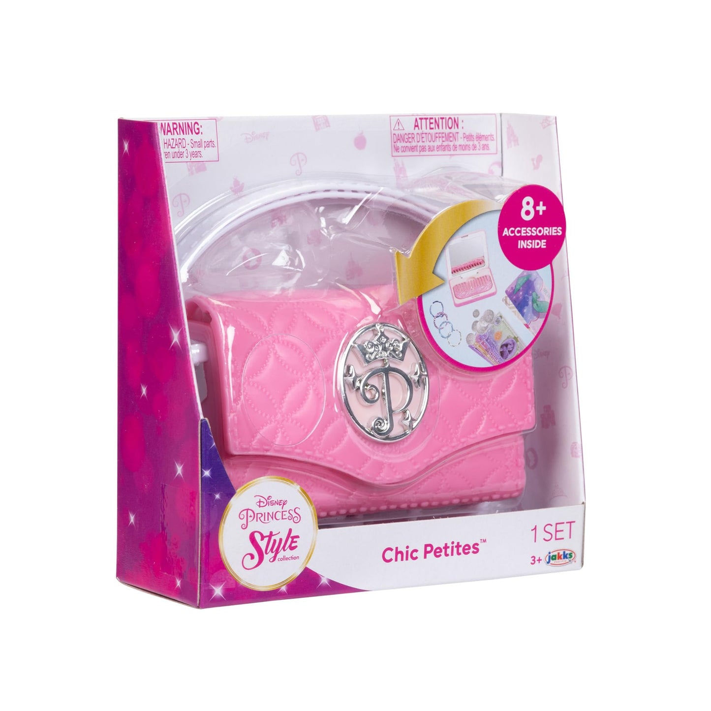 Disney Princess Style Collection Girls Purse Pretend Play Chic Petite Bag D - Mini Soft Vinyl handbag for Girls with 5+ Accessories for Girls Ages 3 and Up