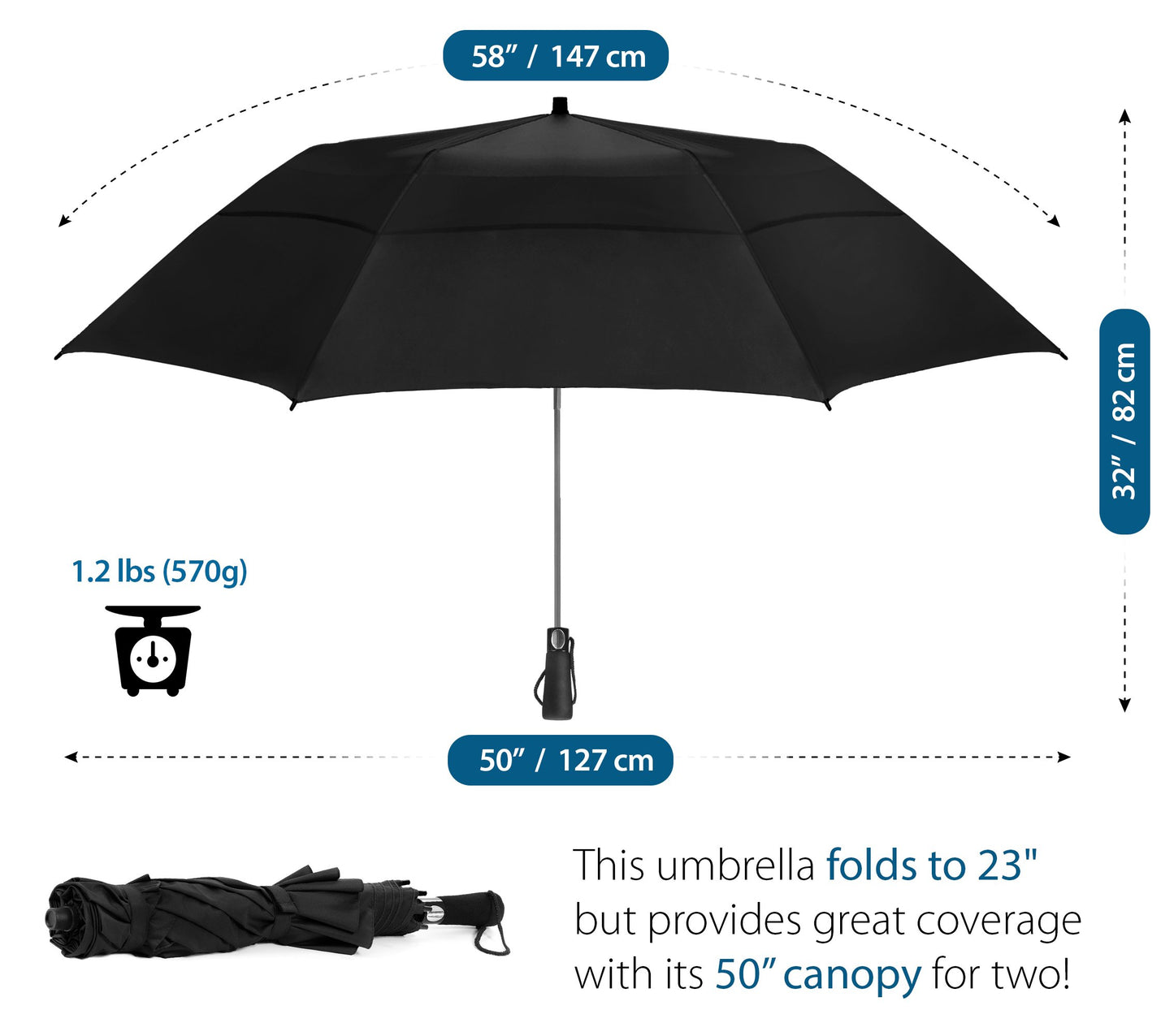 58 Inch Compact Travel Golf Umbrella - Windproof