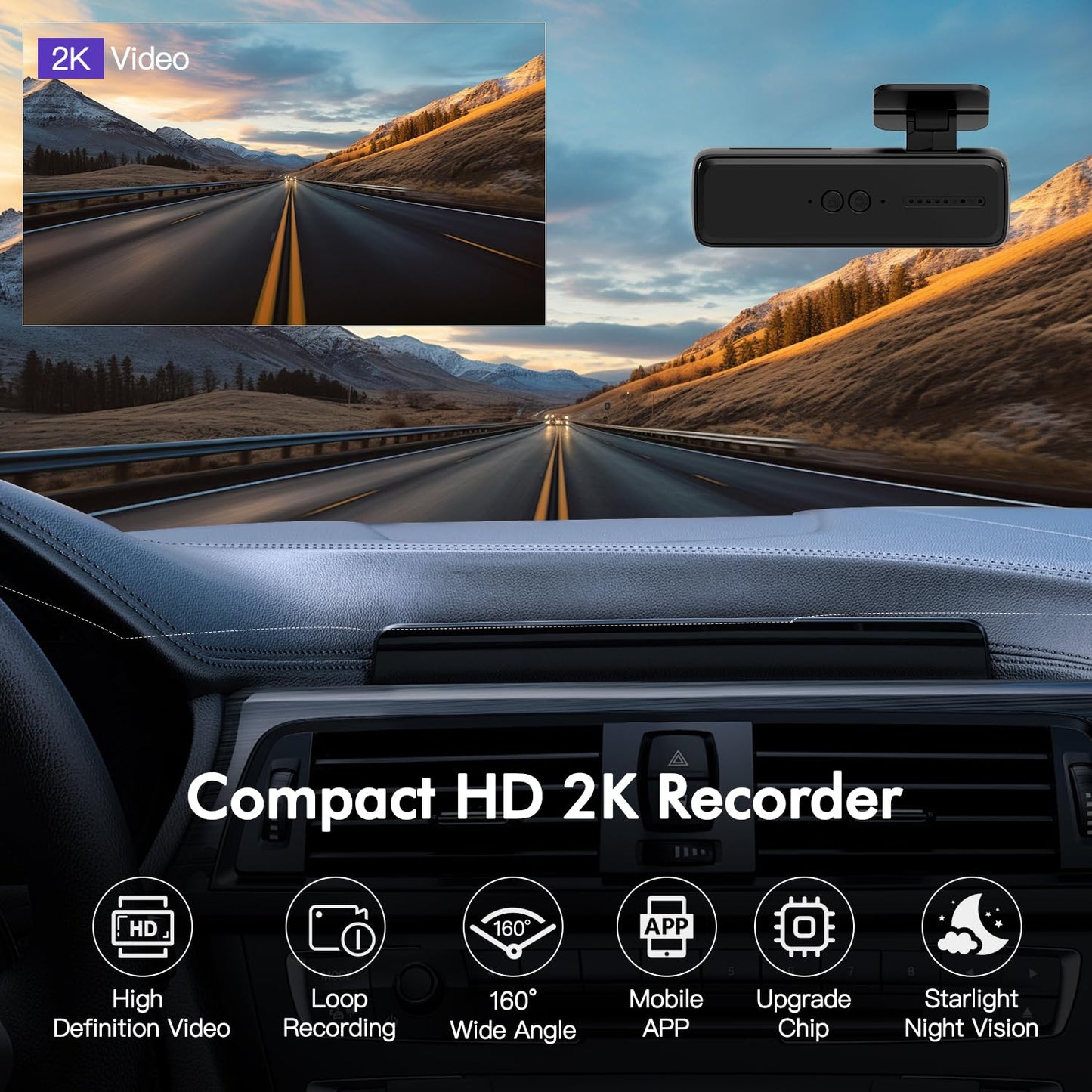COCDLAN Dash Cam 2K 1440P WiFi Car Camera with App, Dash cam with Night Vision,160°Wide Angle WDR,Loop Recording,Free 64GB SD Card,24 Hrs Parking Mode