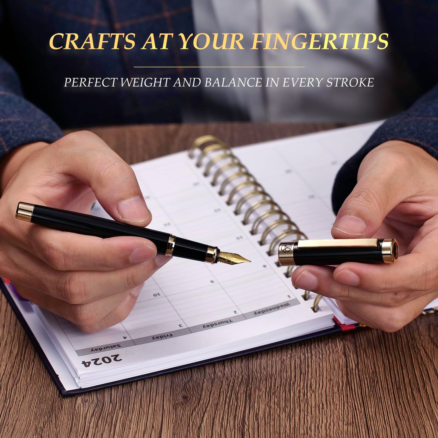 MCNTEIK Black Lacquer Fountain Pen with Gold Finish