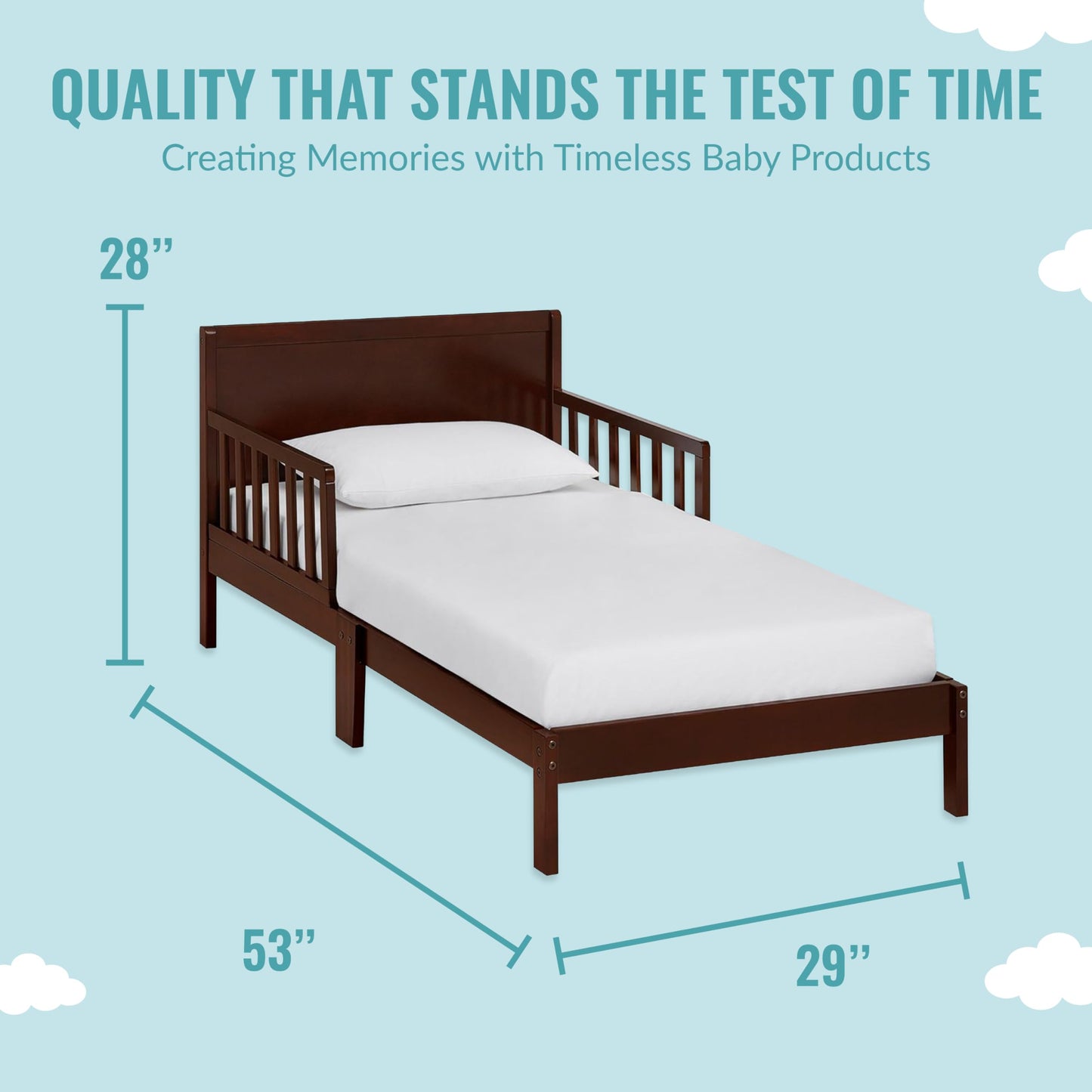 Dream On Me Brookside Toddler Bed In Espresso, Greenguard Gold Certified, JPMA Certified, Low To Floor Design, Non-Toxic Finish, Safety Rails, Made Of Pinewood