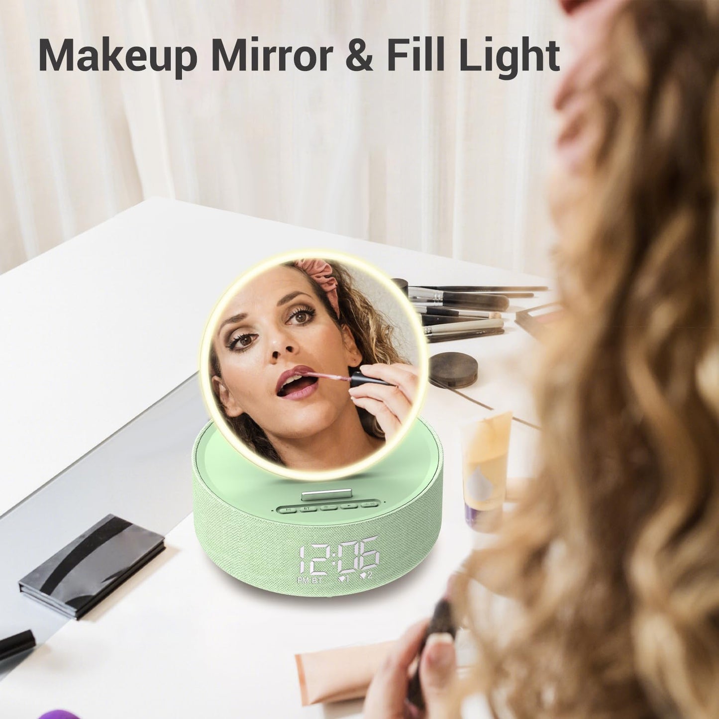 Bluetooth Speaker Makeup Mirror with Wireless Charger