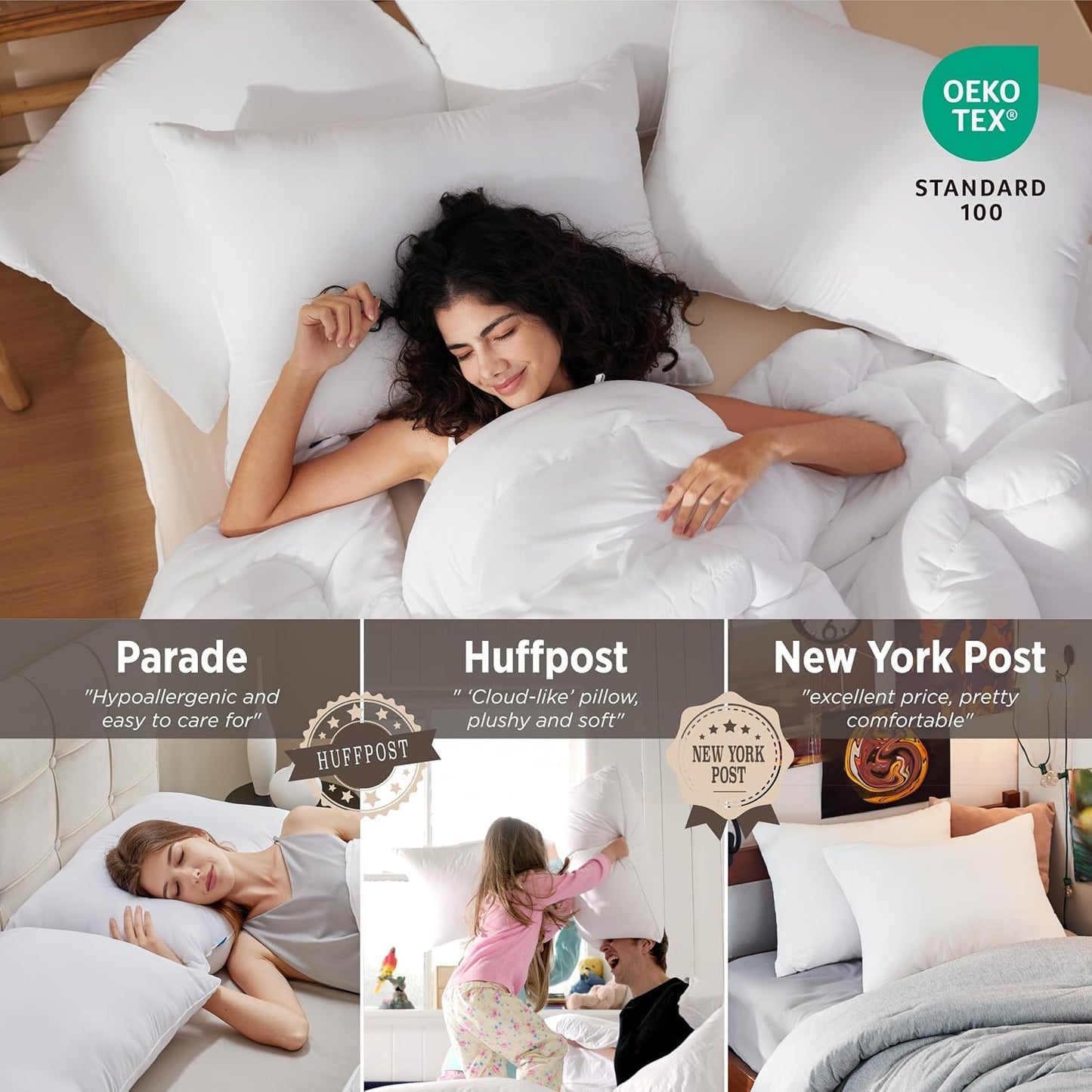 Bedsure Pillows Queen Size Set of 4 - Soft Bed Pillows
