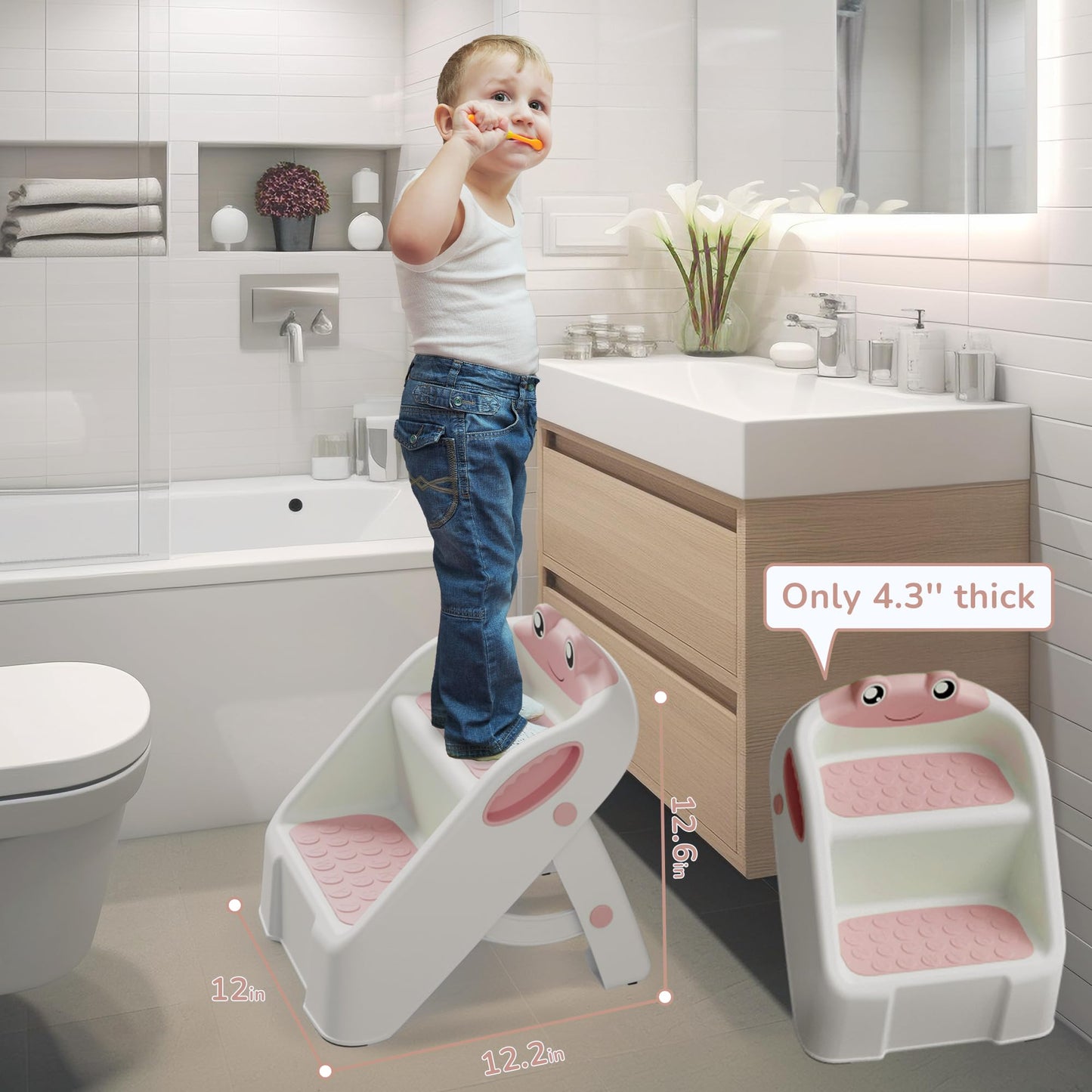 Foldable Frog Step Stool for Toddlers, Pink