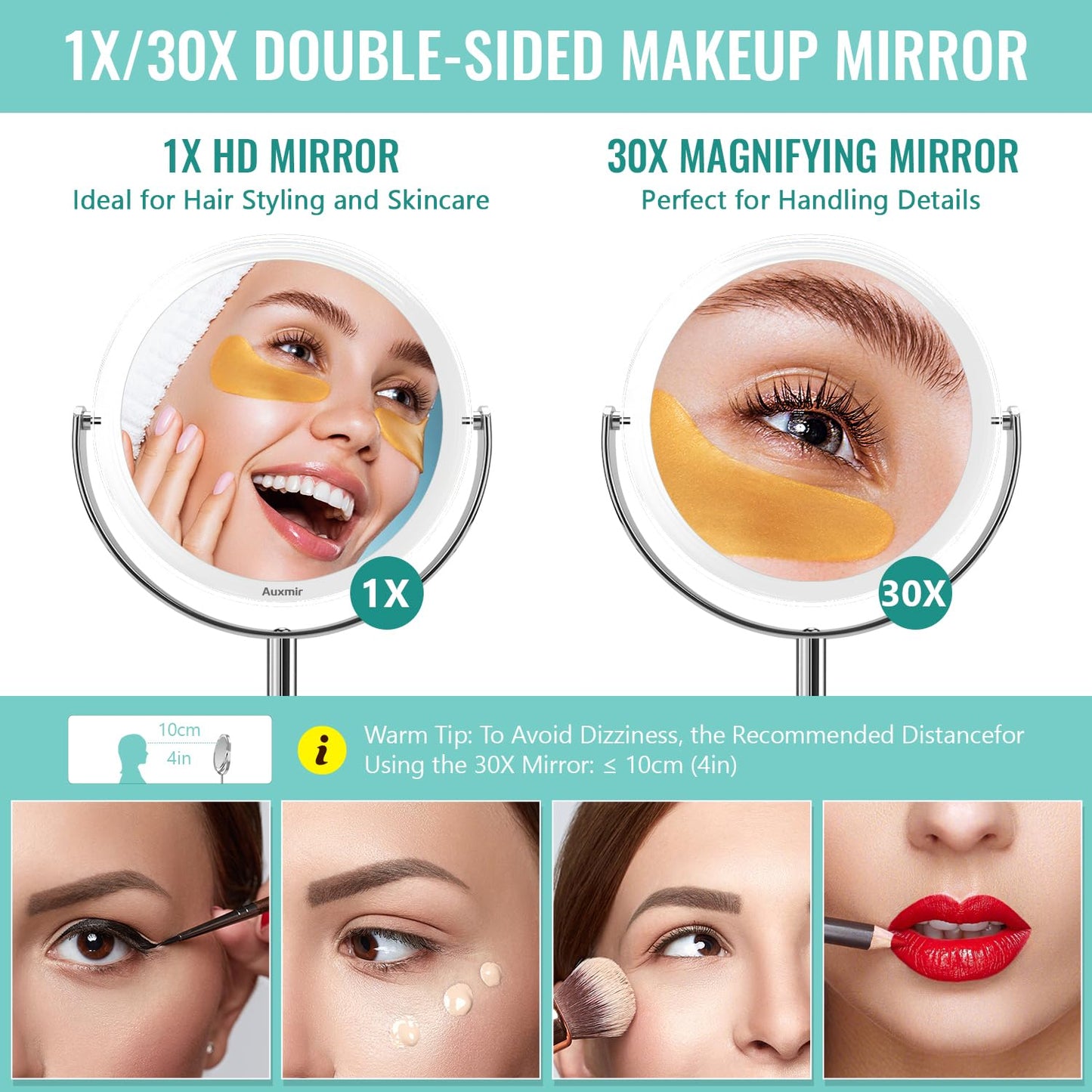 1X/30X Double Sided Makeup Mirror with Tweezer