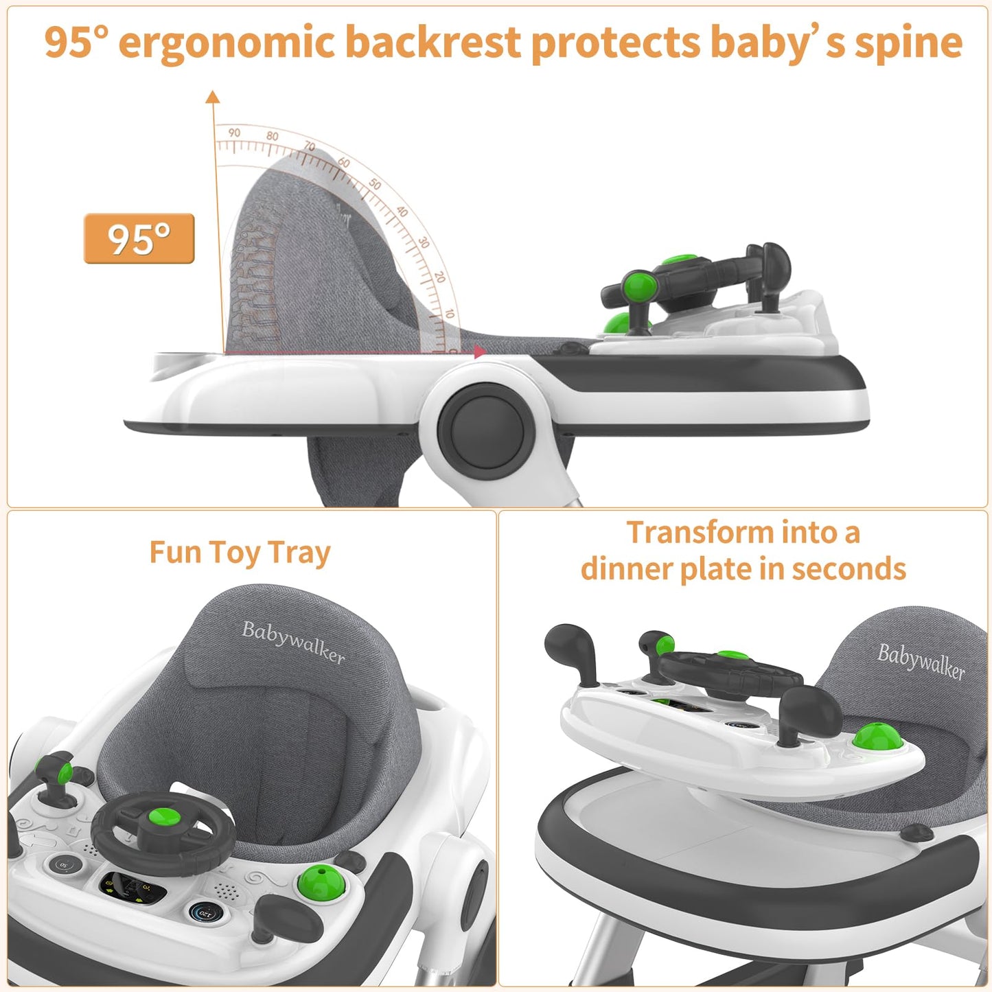 Baby Walkers with Wheel,Infant Walker for Babies with Adjustable Height,Speed & Breathable Seat Cushion, Baby Walkers and Activity Center for Boys Girls,Baby Walker and Bouncer Combo for 7-18 Months