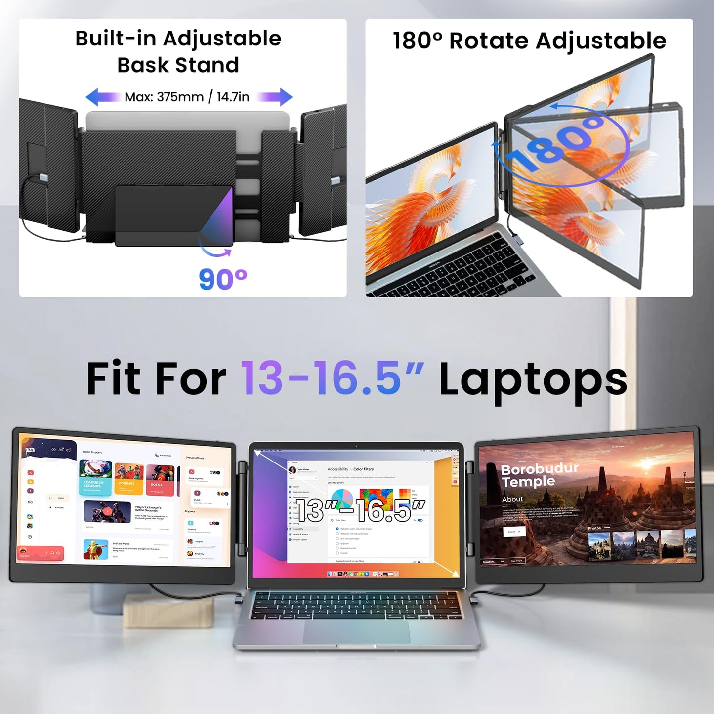 14" FHD Laptop Screen Extender Dual Monitors