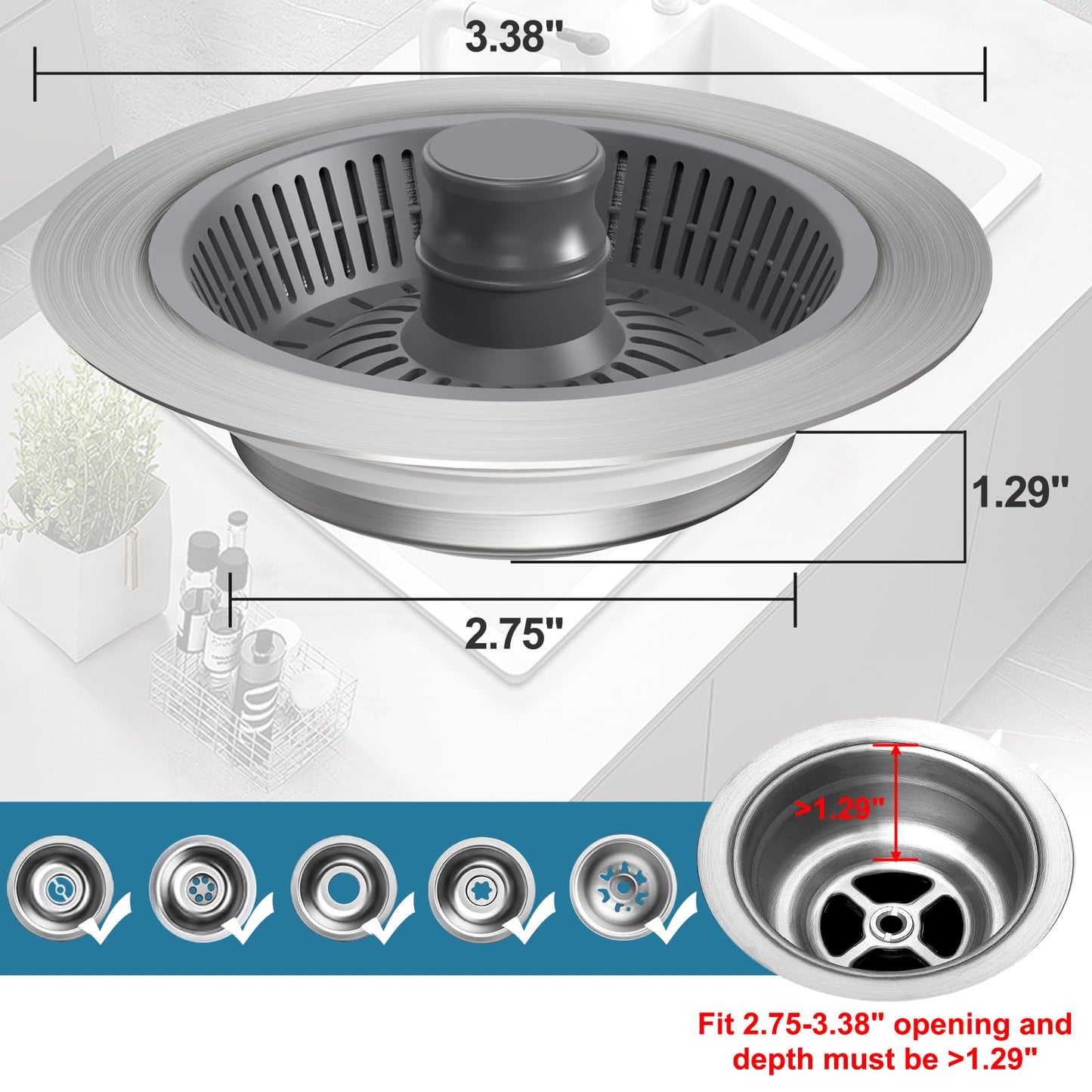 2 Pack Kitchen Sink Strainer Stopper Basket