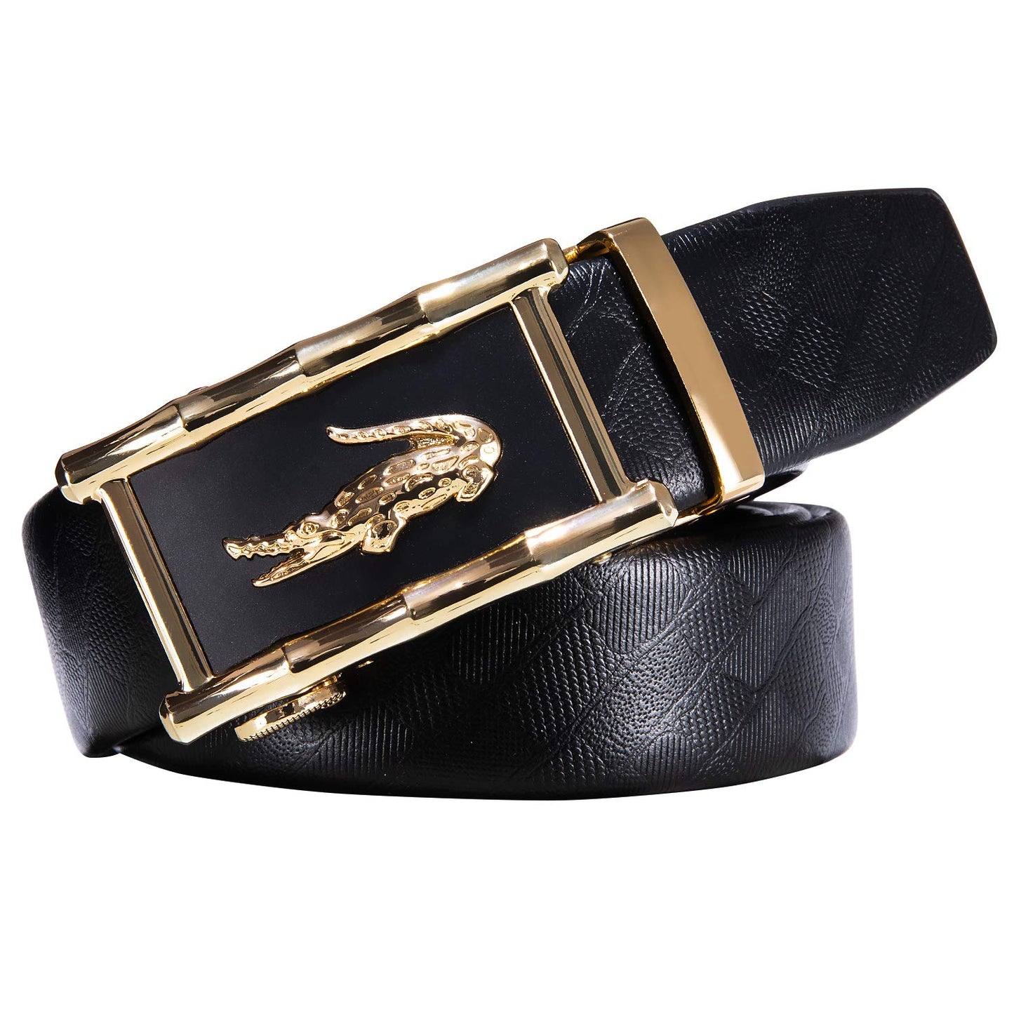 Dubulle Mens Belt Ratchet Slid Buckle Adjustable Grain Leather Strap Designer Business Wedding Trim to Fit