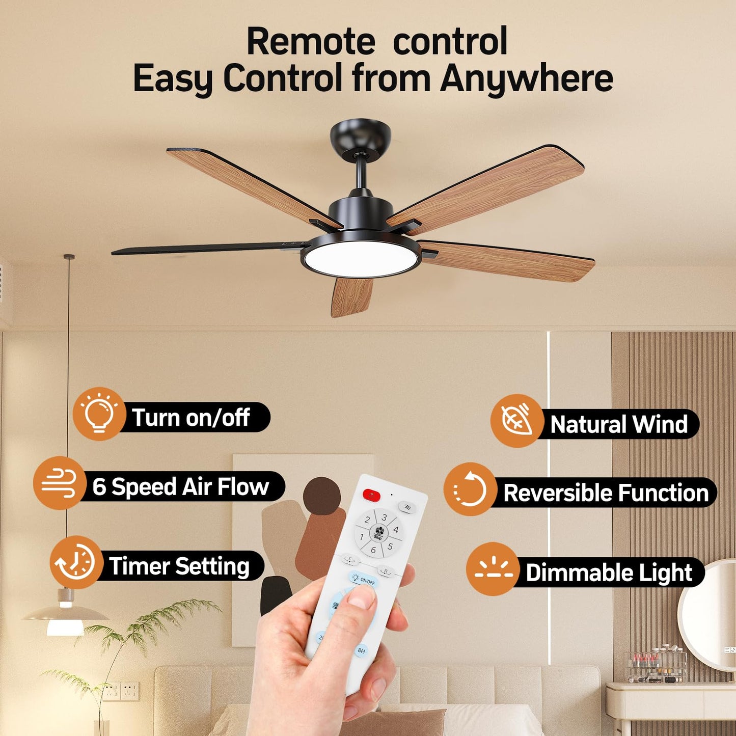 52 Inch Ceiling Fan with Remote Control