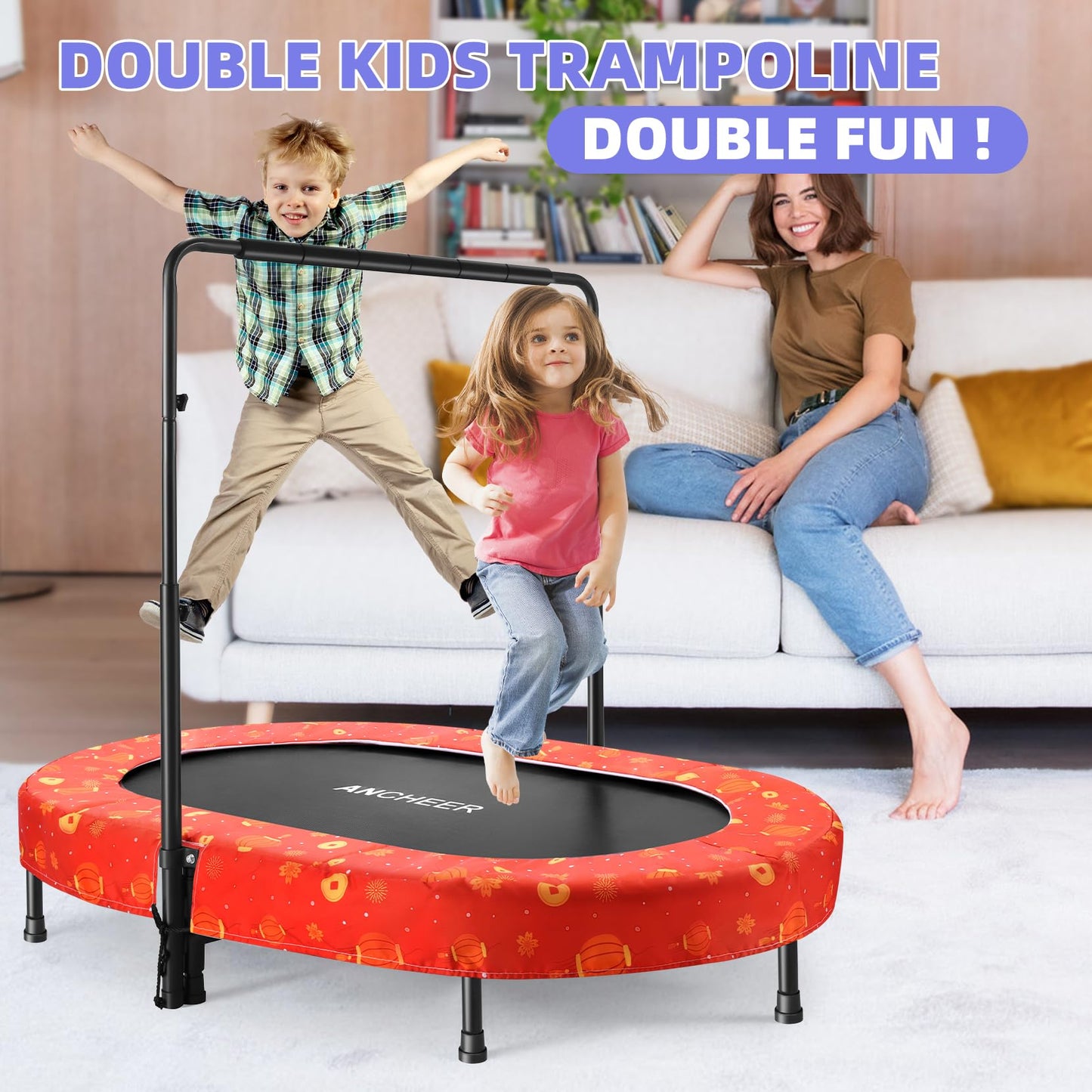 Kids Mini Trampoline with Adjustable Handlebar