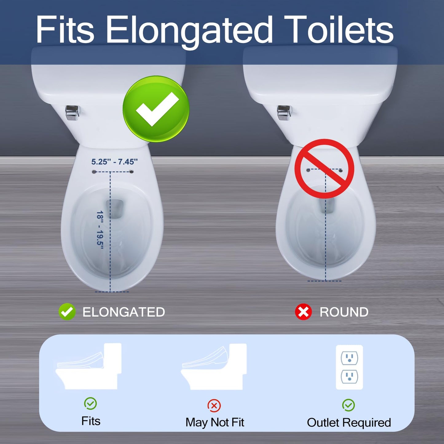 Heated Elongated Bidet Toilet Seat with Night Light