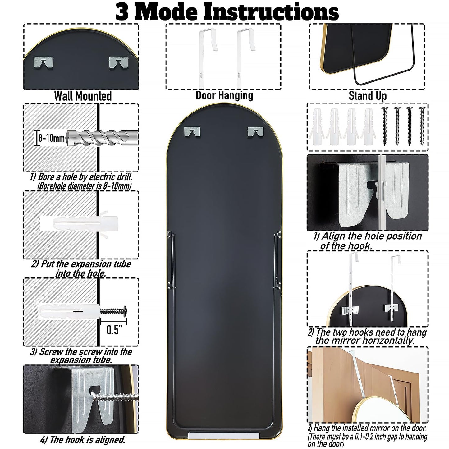 57" Gold Arch Full Length Mirror for Home