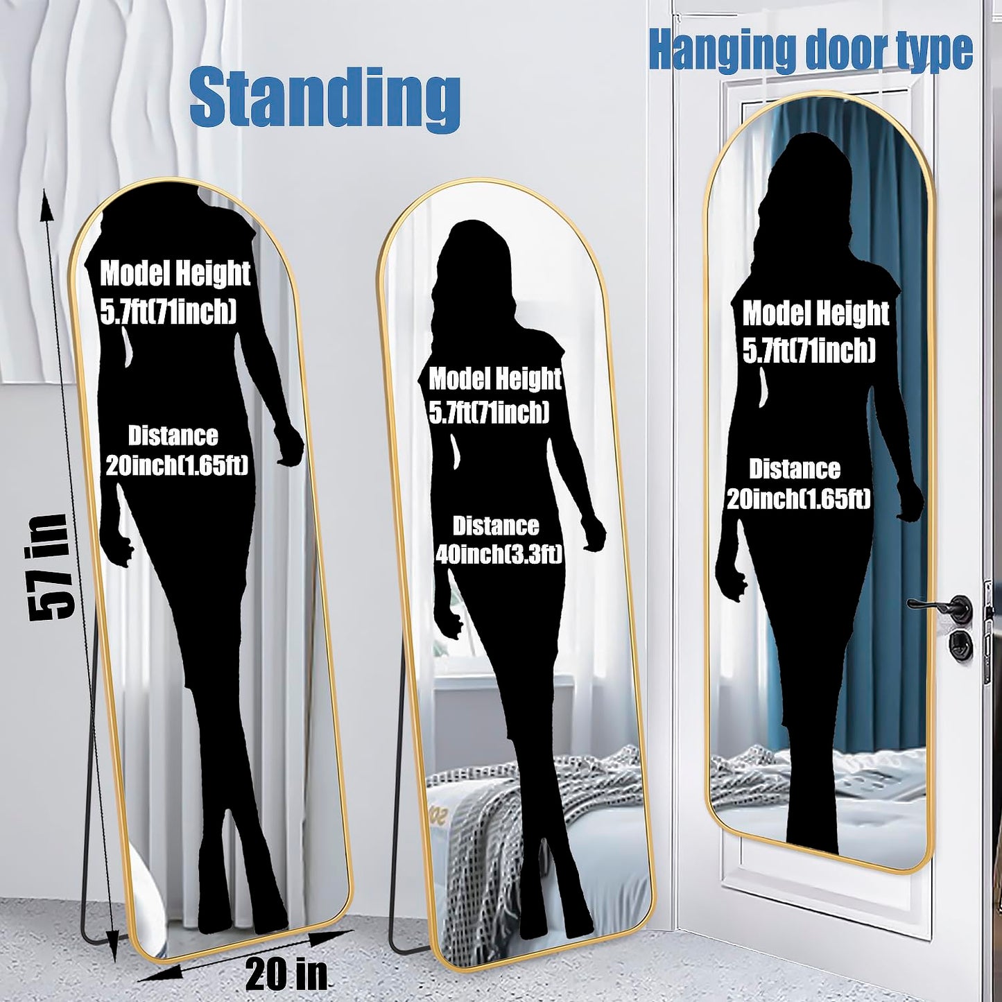 57" Gold Arch Full Length Mirror for Home