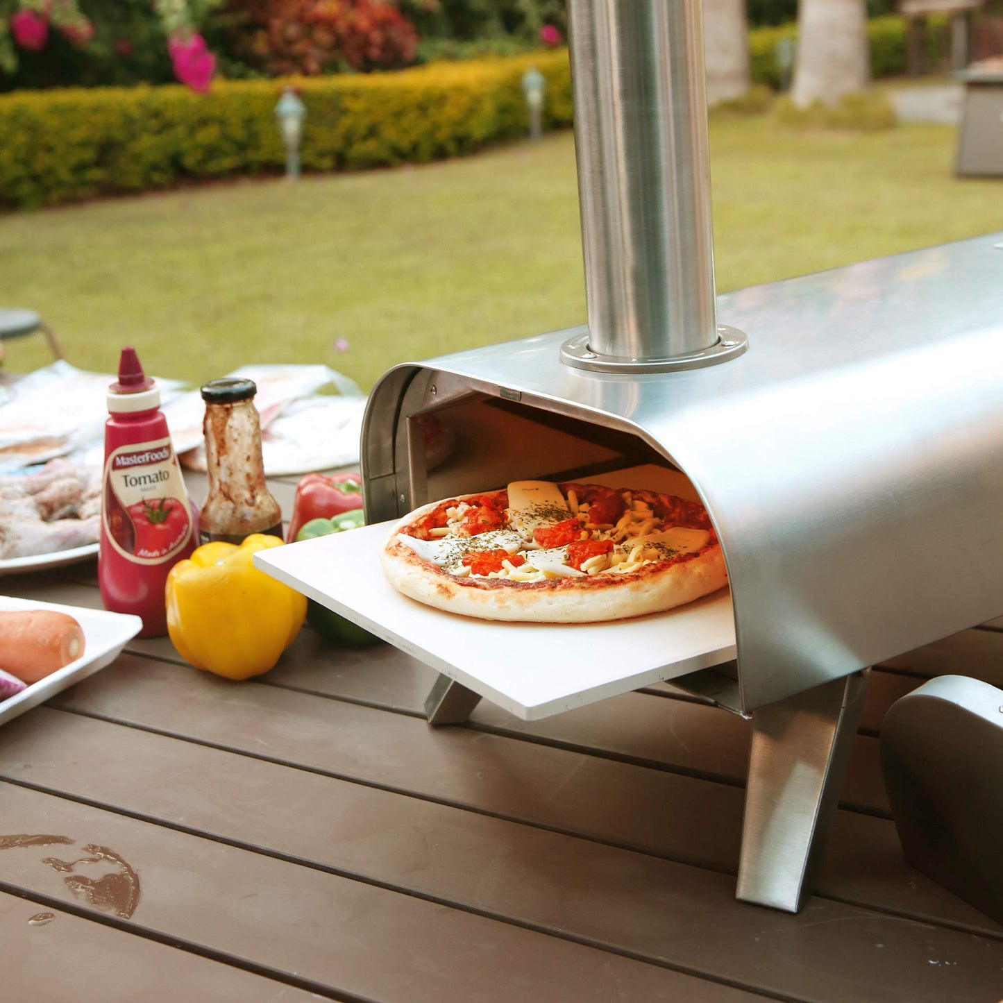 BIG HORN OUTDOORS Pizza Ovens Wood Pellet 12” Pizza Oven Cooking Pizza Maker Portable Stainless Steel Pizza Grill, Silver Portable Party use