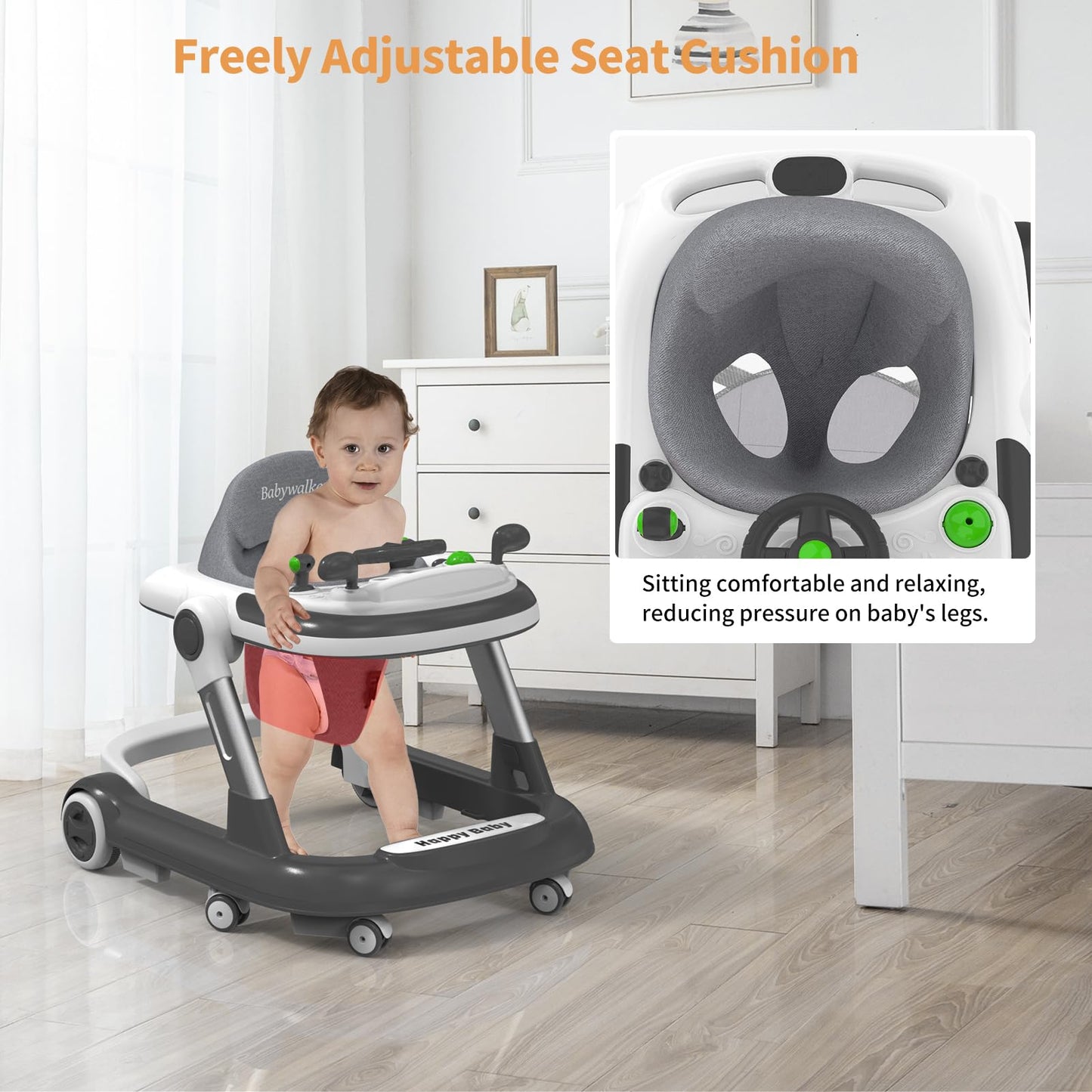 Baby Walkers with Wheel,Infant Walker for Babies with Adjustable Height,Speed & Breathable Seat Cushion, Baby Walkers and Activity Center for Boys Girls,Baby Walker and Bouncer Combo for 7-18 Months