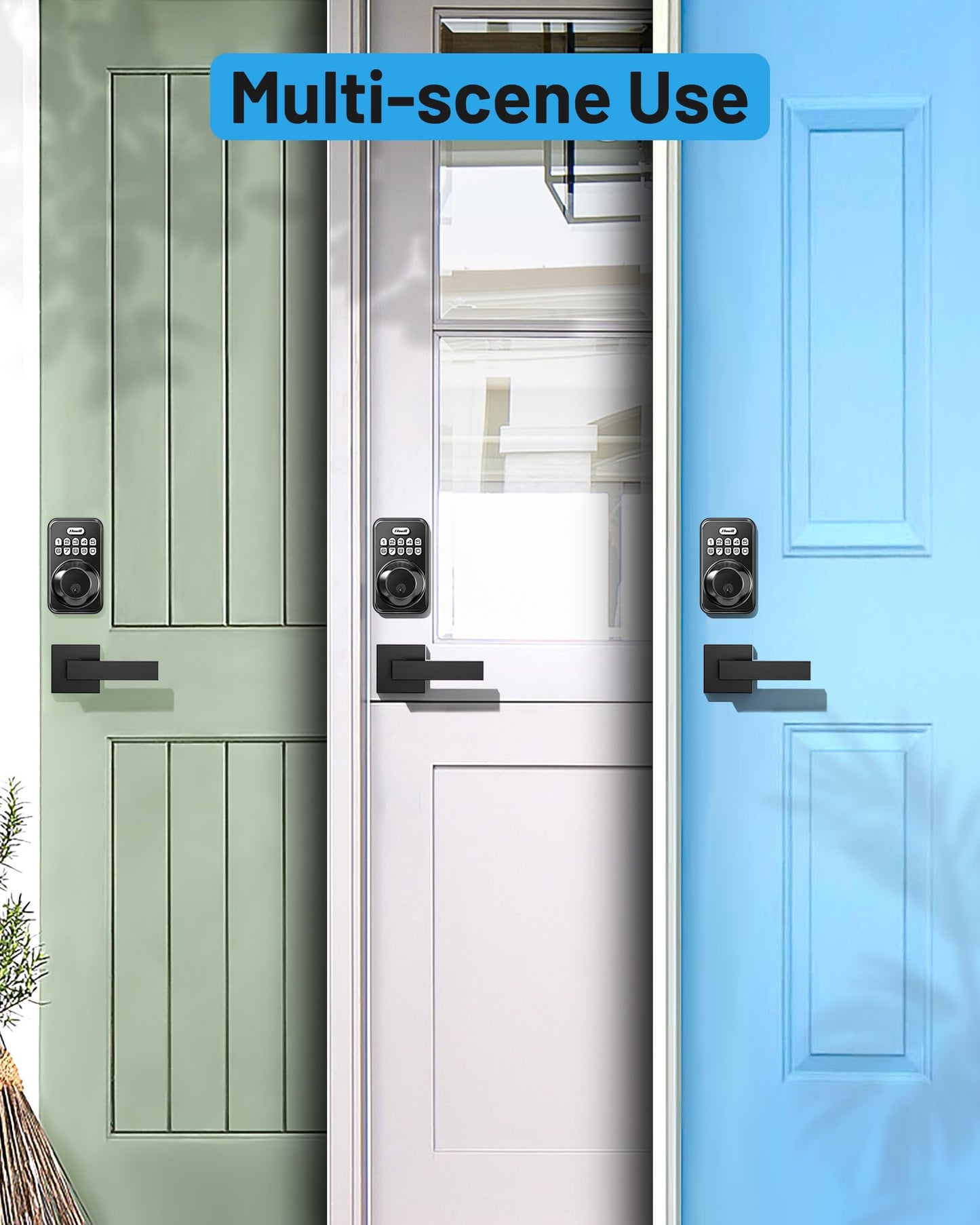 Keyless Entry Door Lock with 2 Lever Handles, Zowill Electronic Keypad Deadbolt, Auto-Locking, Anti-Peeping Password, Digital Smart Code Door Lock, Front Door Handle Sets, Matte Black