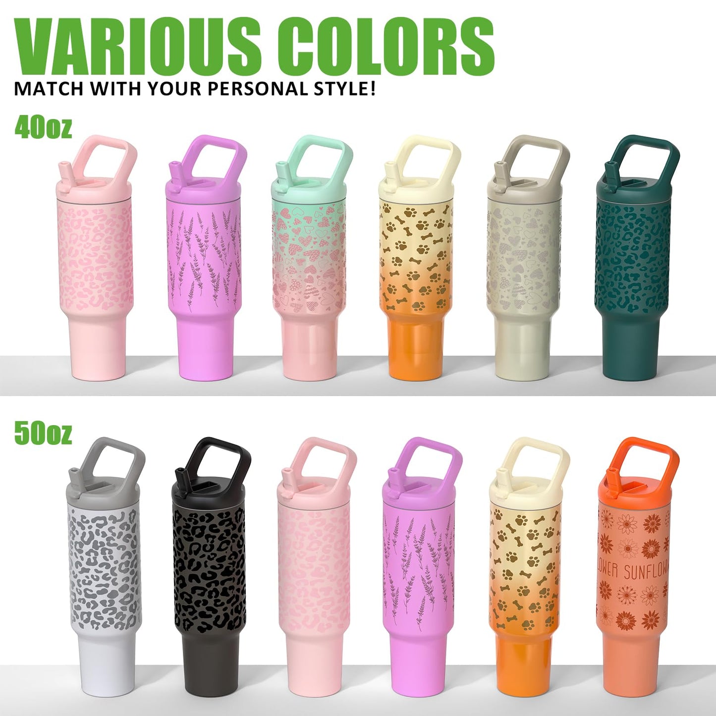40 oz Insulated Tumbler with Handle and Straw
