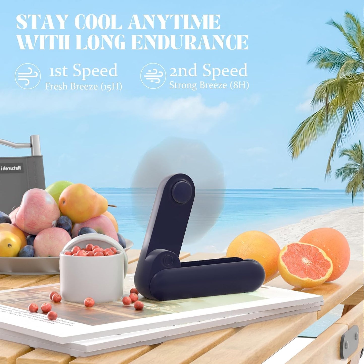 Handheld Mini Fan with USB Rechargeable 1000mAh Battery, Portable Hand Held Lash Fan for Makeup with 13 Woking Hours, Small Foldable Pocket Fans for Travel, Gifts for Women - Dark Blue