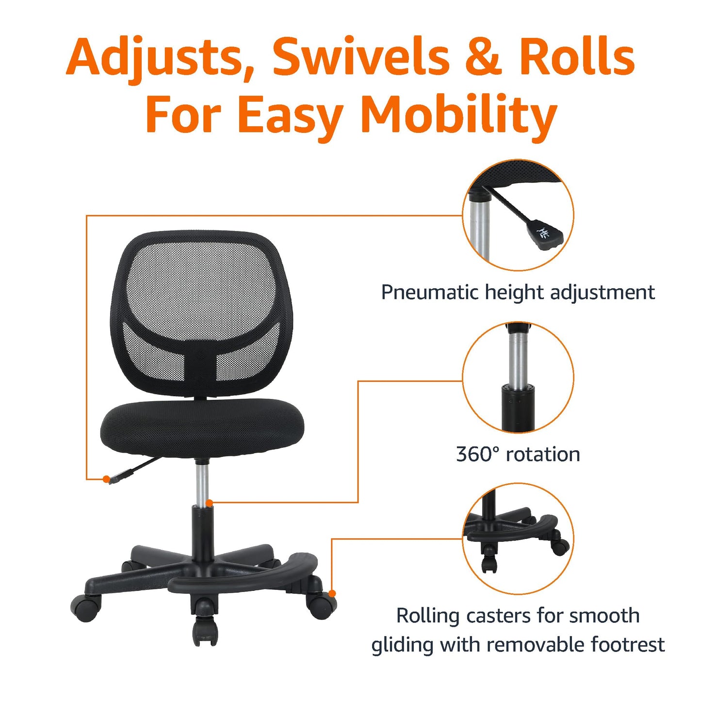 Kids Adjustable Low-Back Swivel Desk Chair