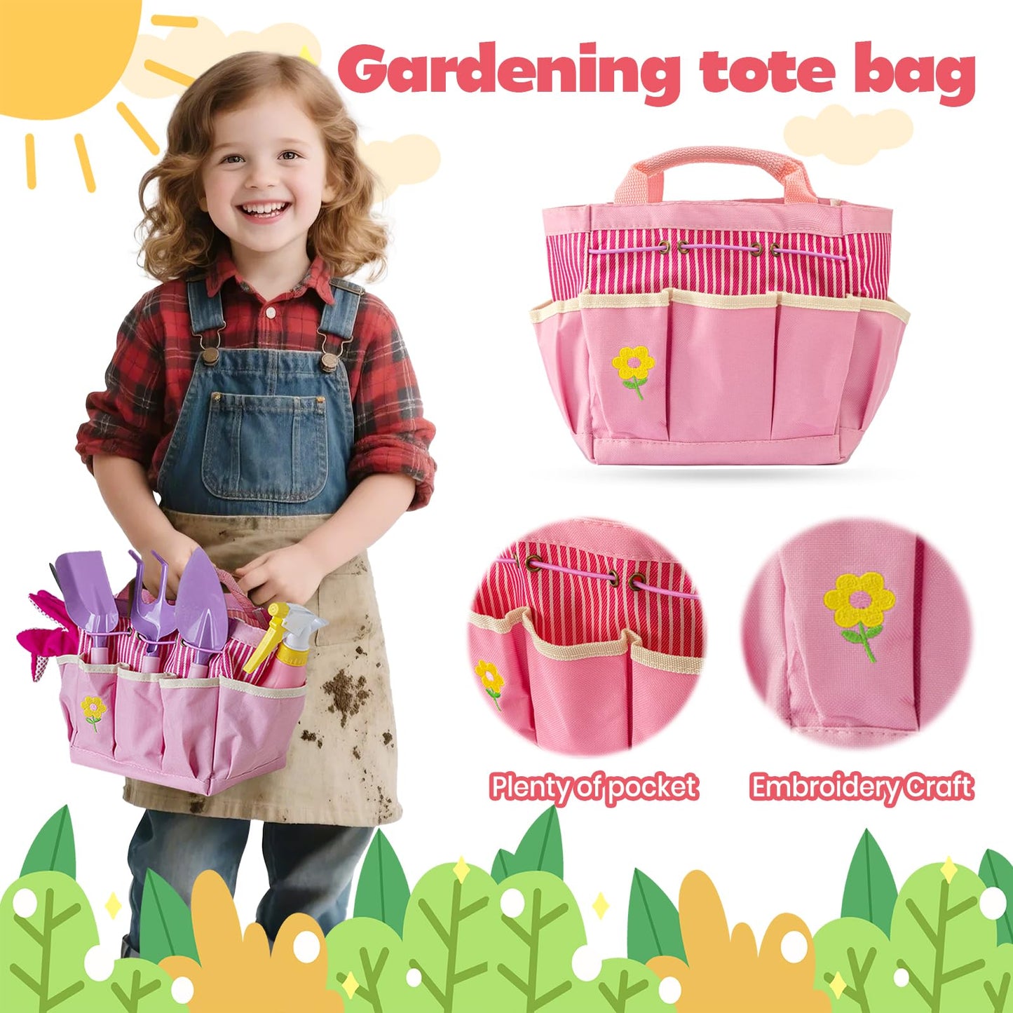 Kids Gardening Tools Set with Tote Bag & Pots