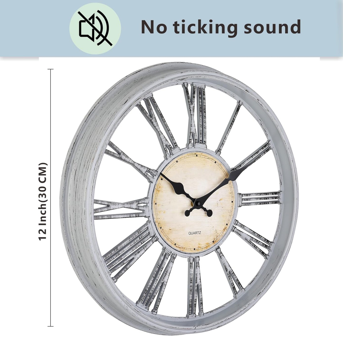 Vintage Roman Numeral 12" Wall Clock - Grey