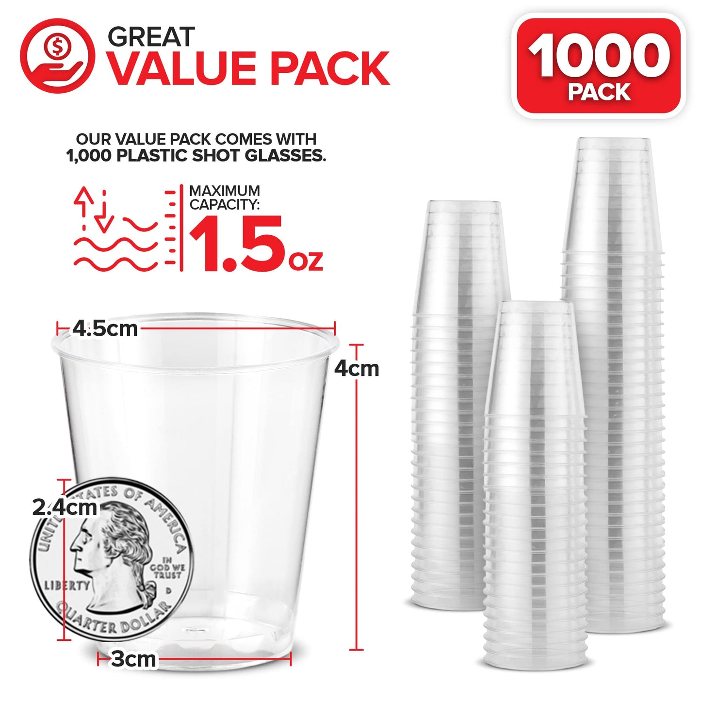 Clear 1.5 Oz Plastic Shot Glasses - 1000 Count