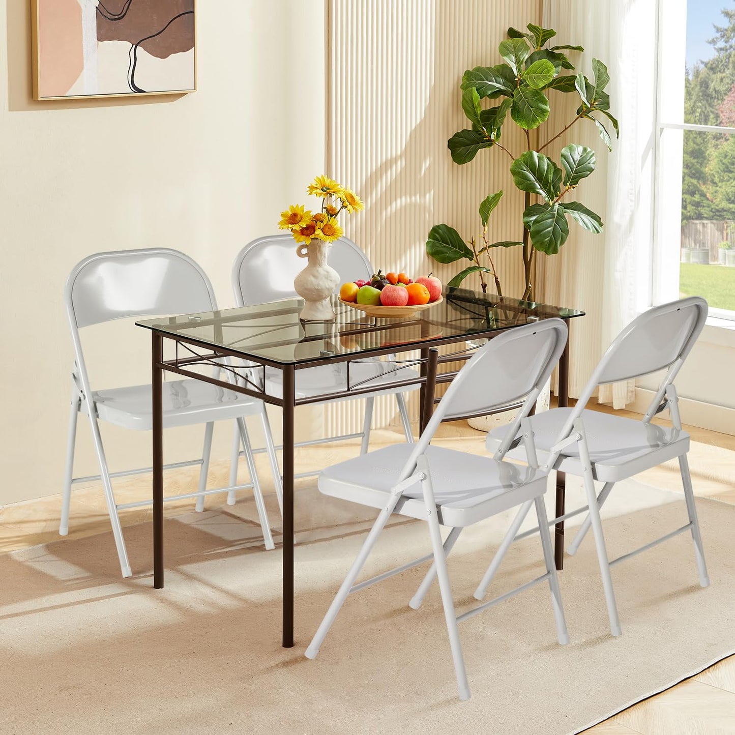 Folding Chairs Set of 4, Metal Stackable Seats
