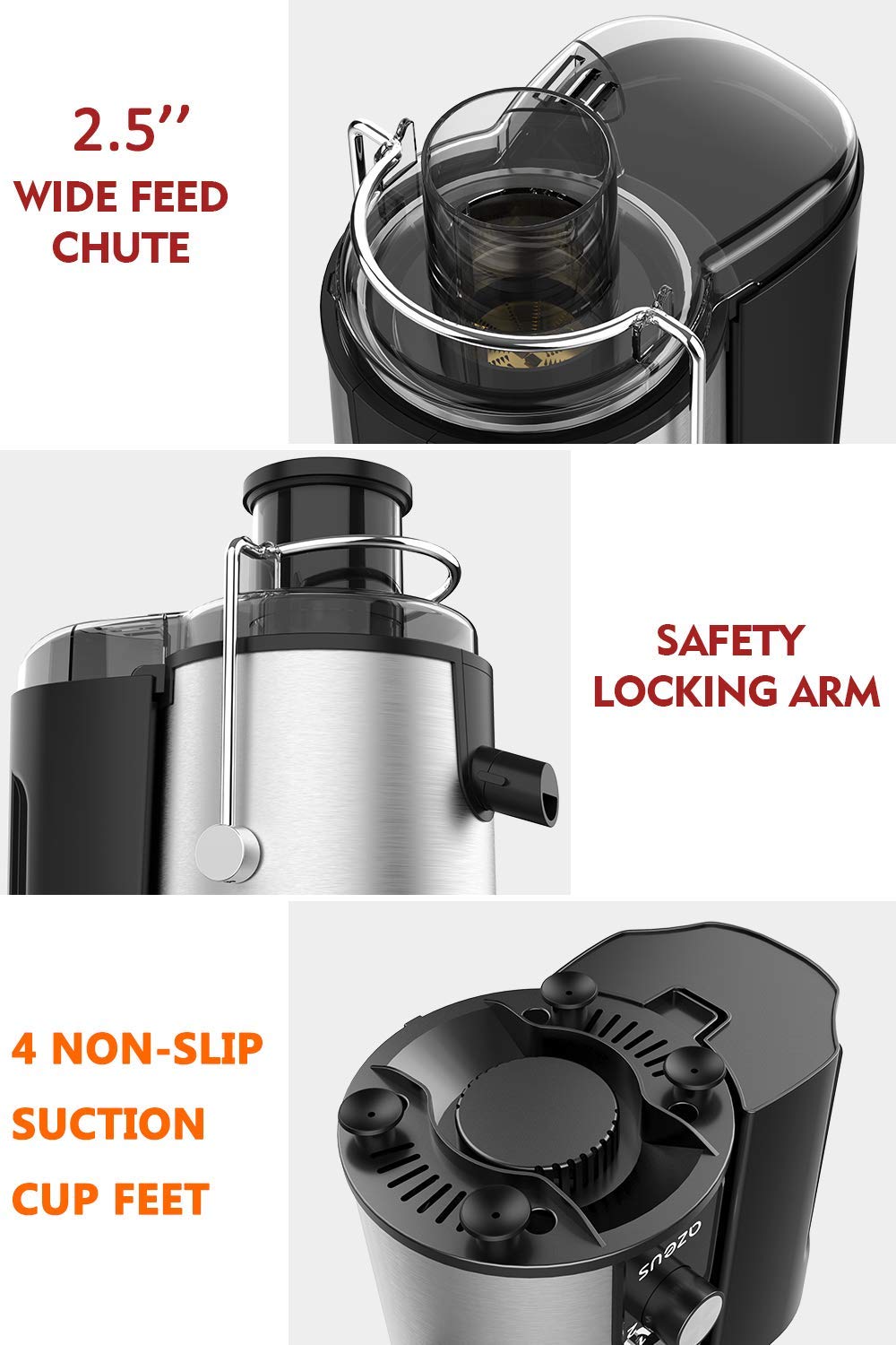 AZEUS Centrifugal Juicer Machines, Juice Extractor with Germany-Made 163 Chopping Blades (Titanium Reinforced) & 2-Layer Centrifugal Bowl, High Juice Yield, Easy to Clean, Anti-Drip,100% BPA-Free