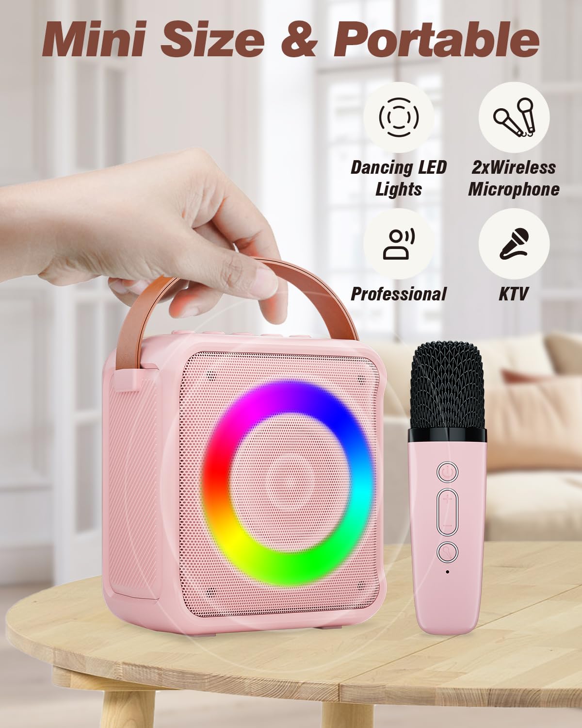 Mini Karaoke Machine with Bluetooth Microphones