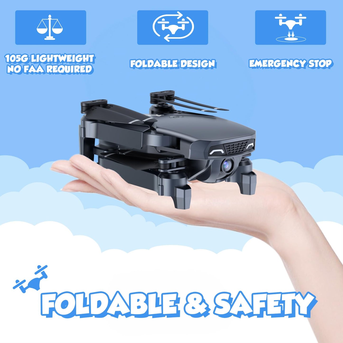 NEHEME NH525 Foldable Drones with 1080P HD Camera for Adults, RC Quadcopter WiFi FPV Live Video, Altitude Hold, Headless Mode, One Key Take Off Kids or Beginners 2 Batteries, Upgraded Version