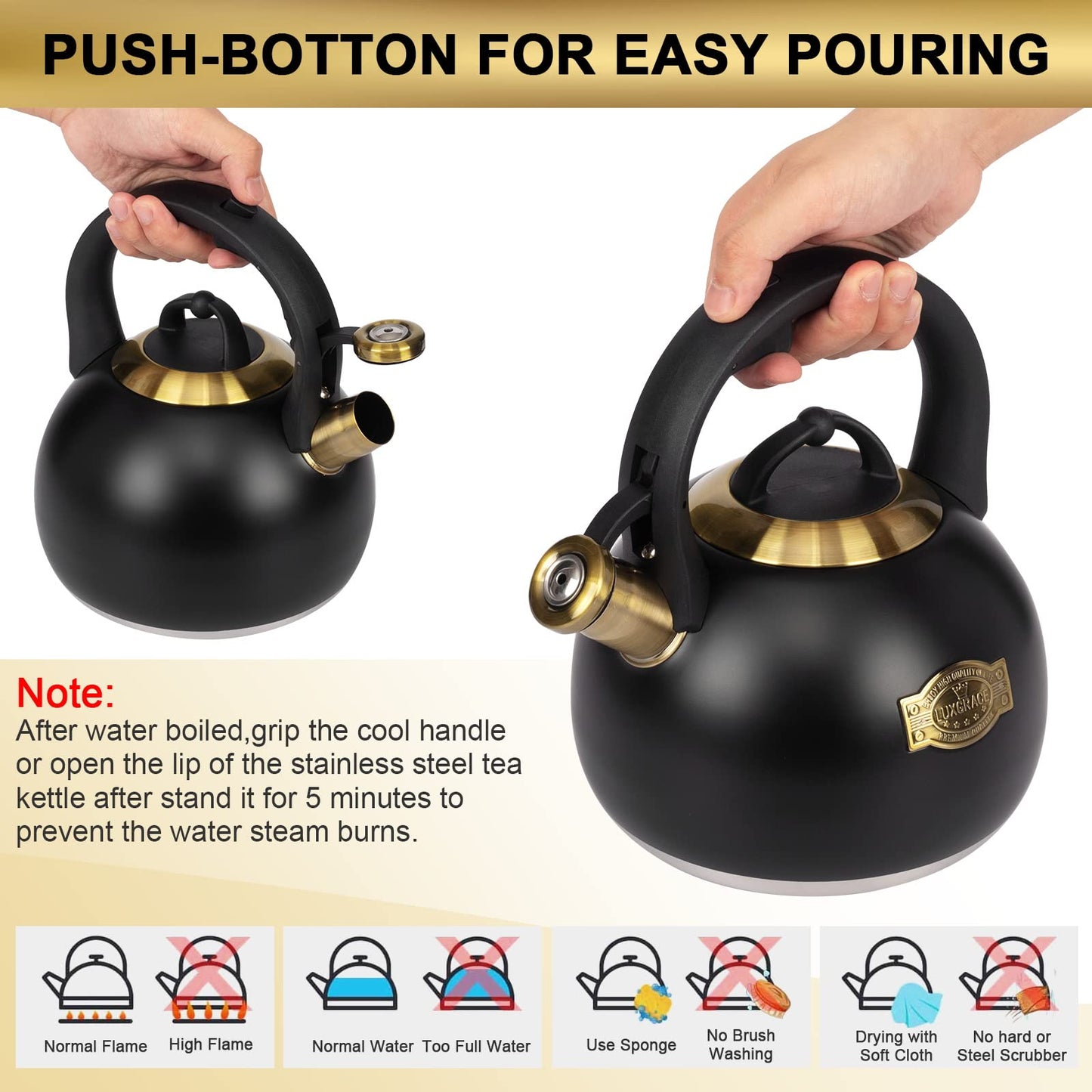 3.1 Quart LUXGRACE Stainless Steel Tea Kettle