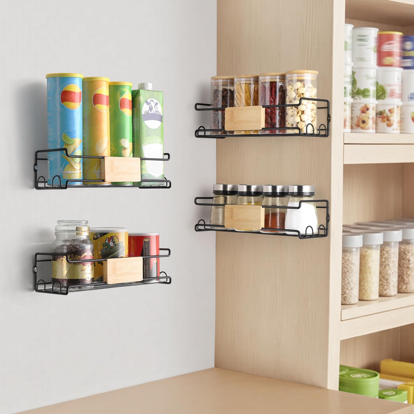 4-Pack Wall Spice Rack for Kitchen Storage