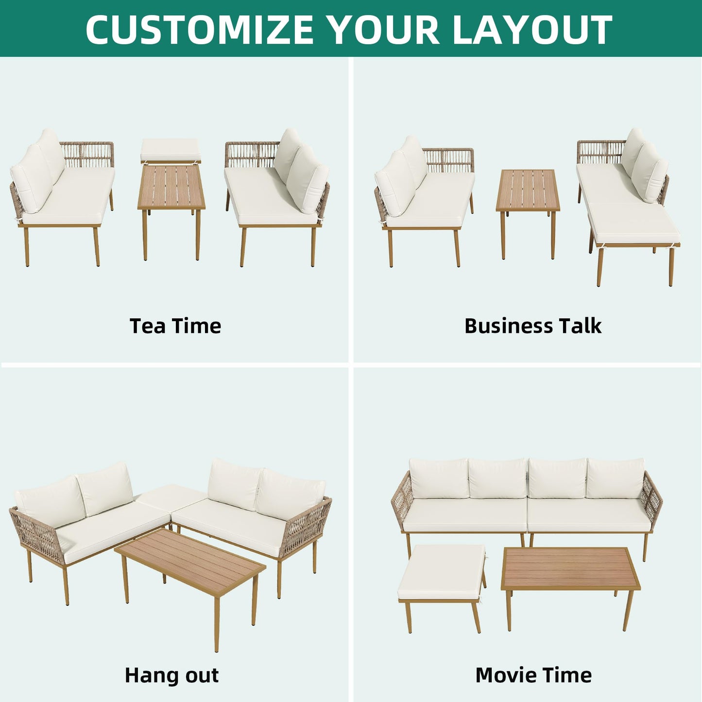 6-Piece Outdoor Rattan Sectional Sofa Set