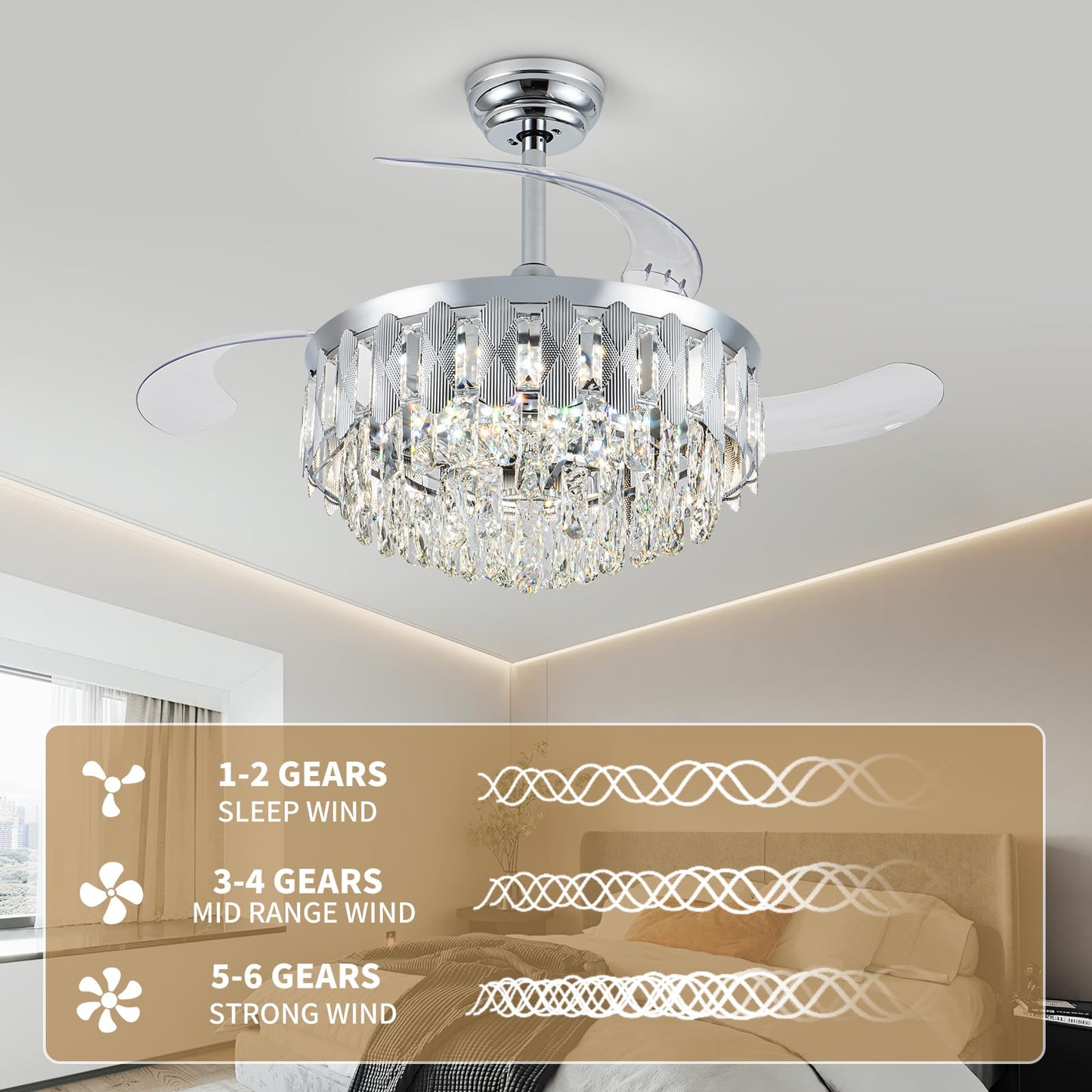 36in Retractable Ceiling Fan with Light