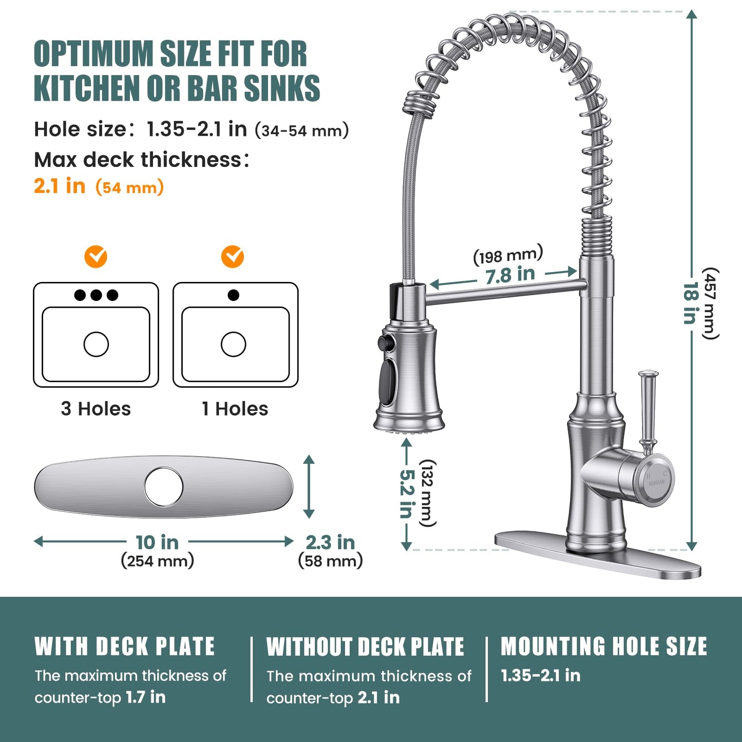 Hurran Stainless Steel Kitchen Faucet with Sprayer