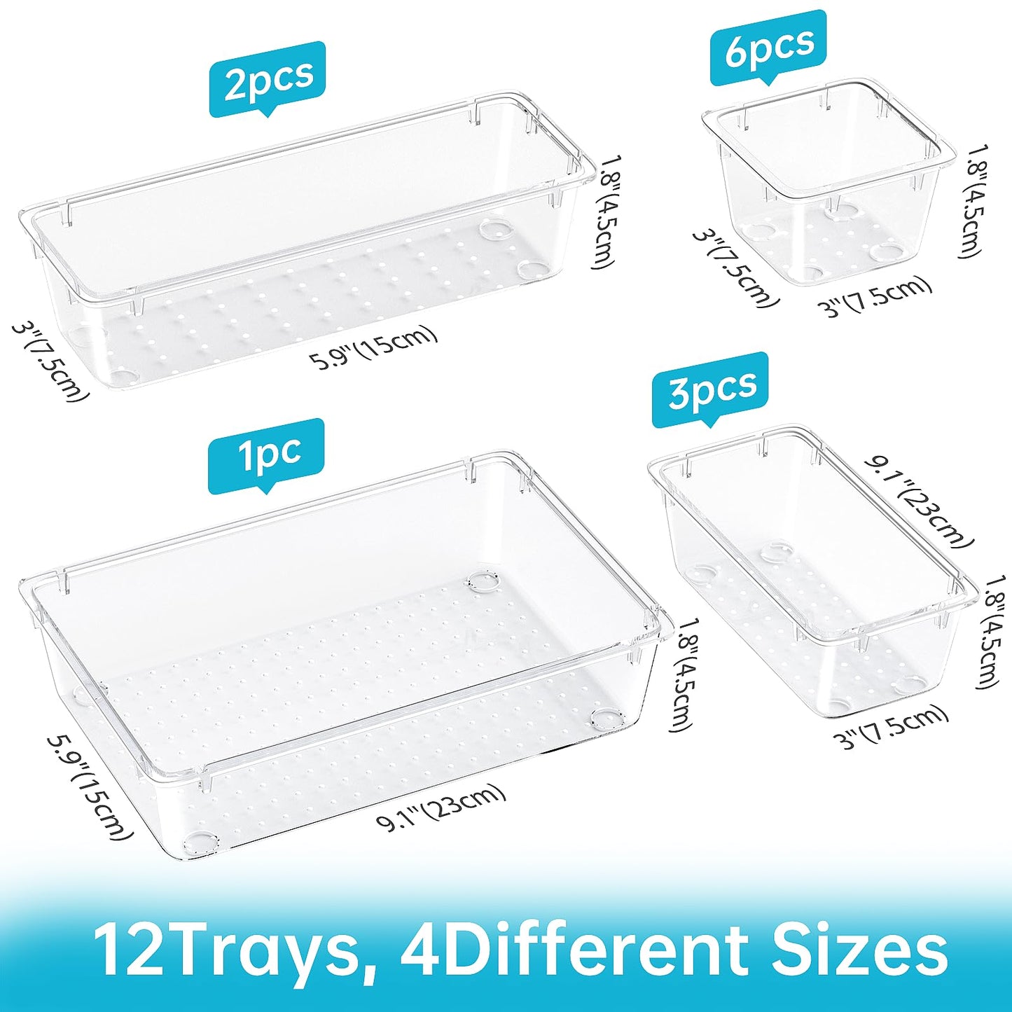 12 PCS Clear Drawer Organizer Set for Makeup