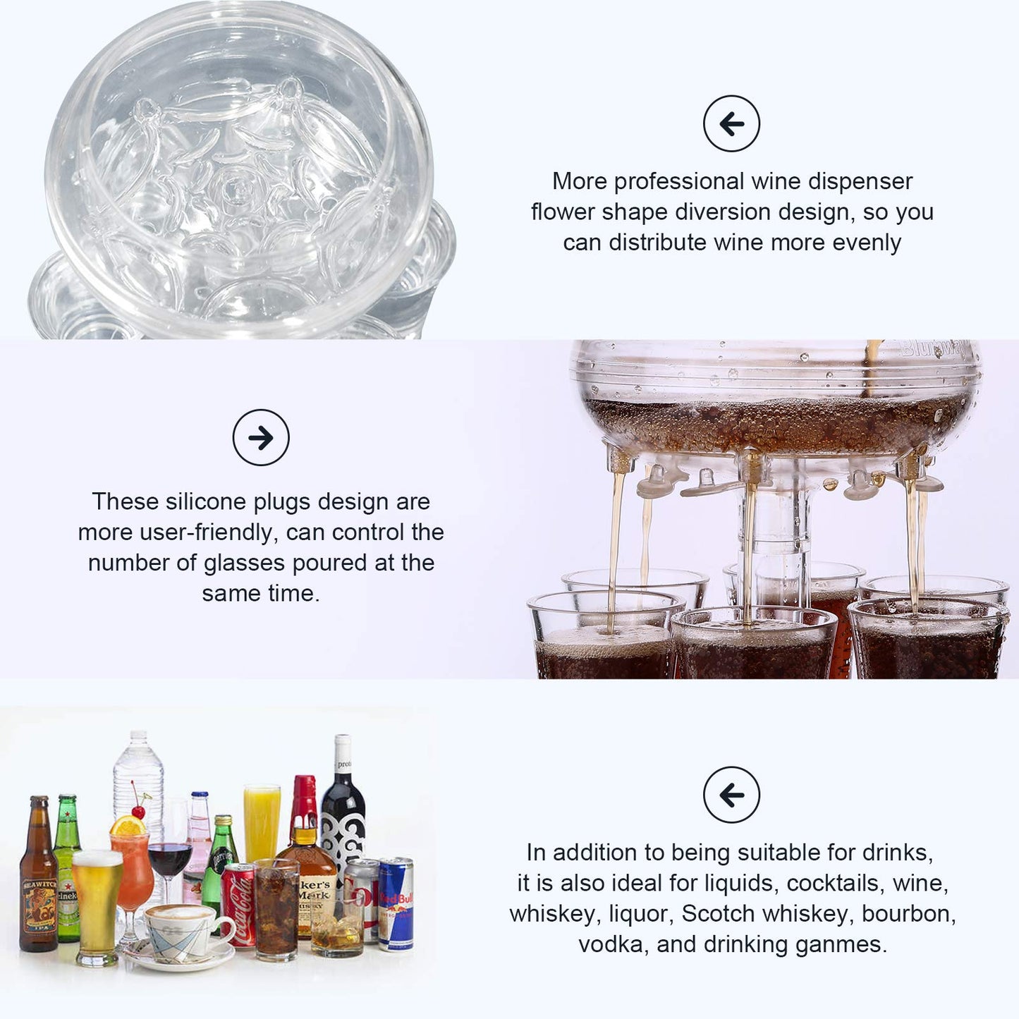 6 Shot Glass Dispenser and Holder, Wine Decanter and Bar Shot Dispenser with 6 Pcs Acrylic Cup, Cocktail Dispenser, Dispenser for Filling Liquids, Carrier Liquor Dispenser Drinking Tool for Party