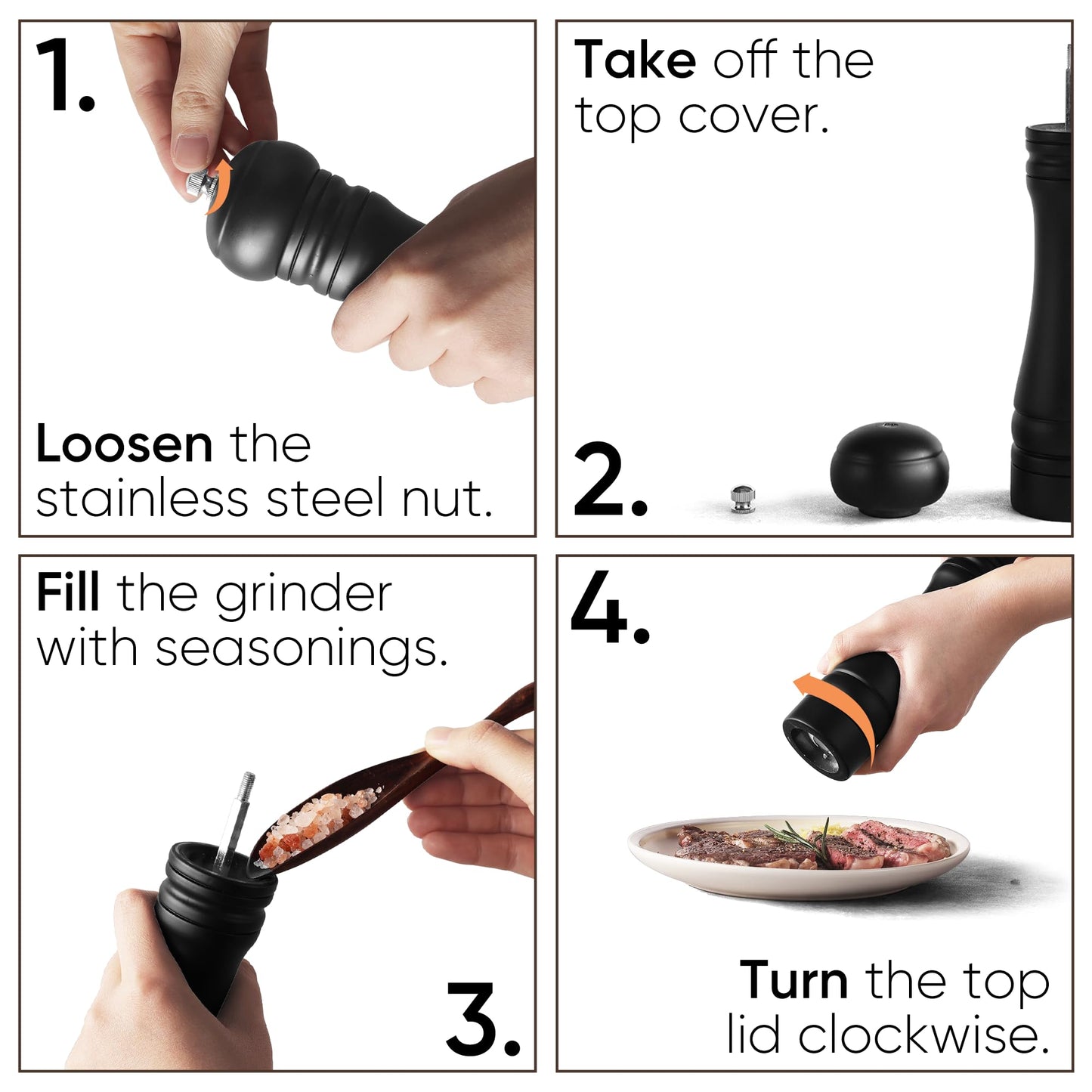 CAROTE Salt and Pepper Grinder Set, Adjustable Coarseness