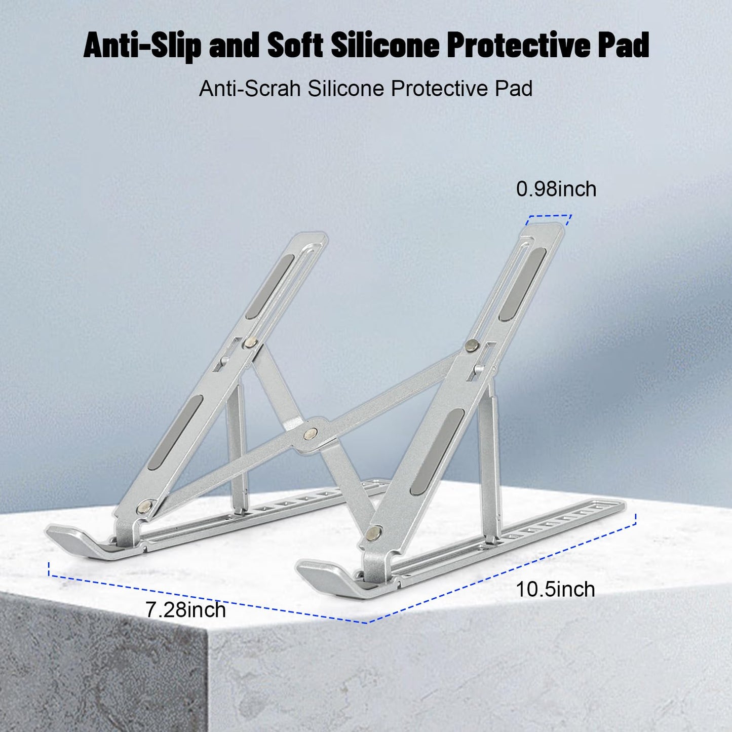 Laptop Stand, 7 Angles Adjustable Laptop Holder Riser Computer Tablet Stand, Aluminum Ergonomic Foldable Portable Desktop Holder, Ventilated Cooling Notebook Stand for 10-18”Laptops Tablet, Silver