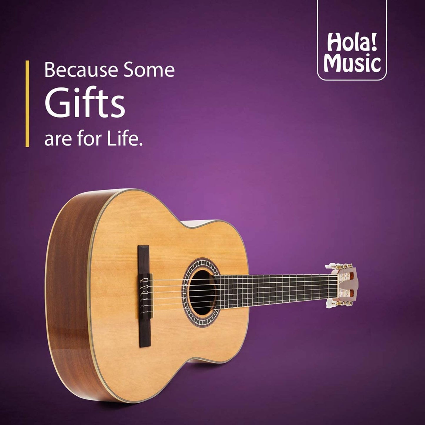 Classical Guitar with Soft Nylon Strings by Hola! Music, Full Size 39 Inch Model HG-39GLS, Natural Gloss Finish - FREE Padded Gig Bag Included