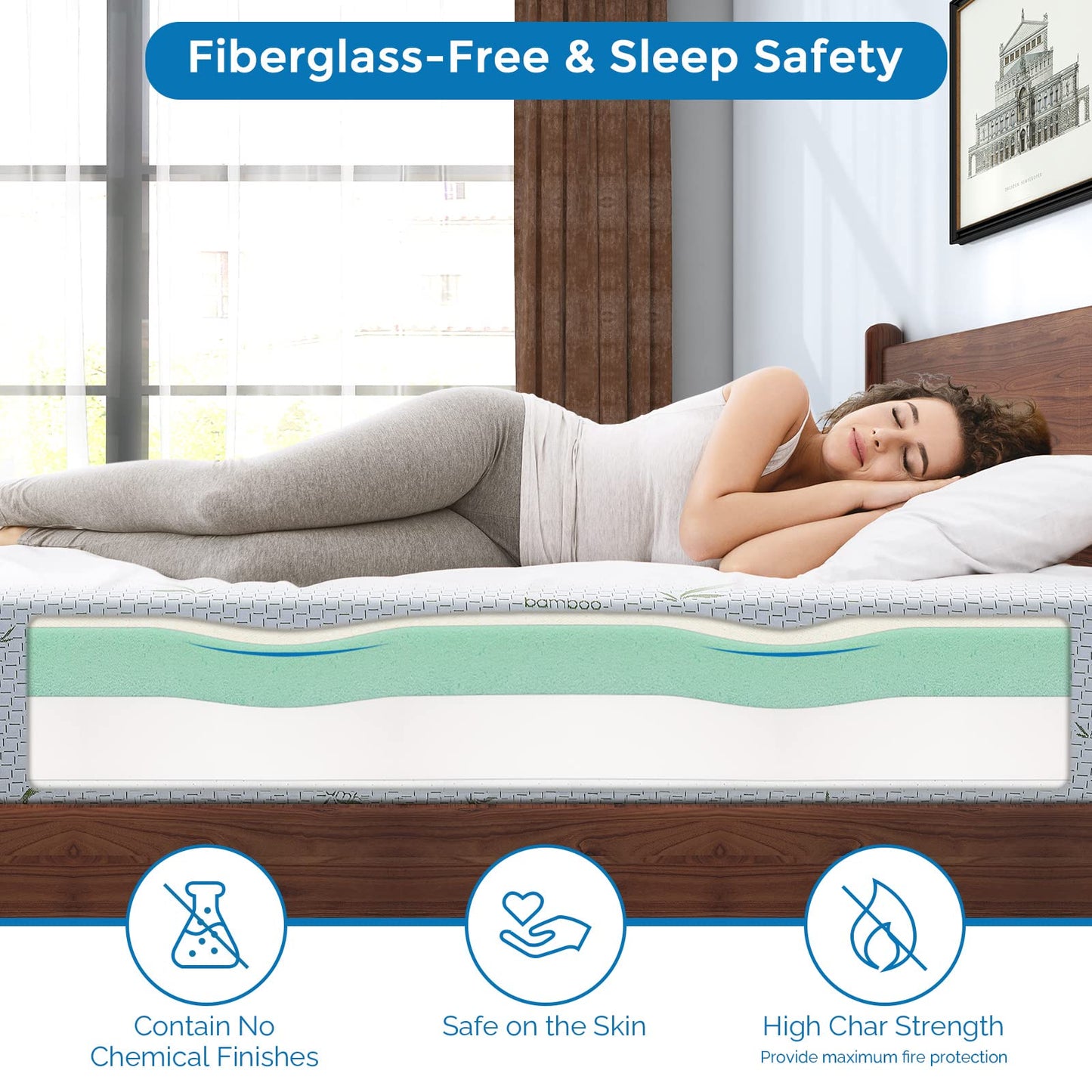 IULULU Twin Mattress, 10 Inch Memory Foam Mattress in a Box, Green Tea Gel Infused Mattresses with Breathable Bamboo Cover for Cool Sleep, Medium Supportive, CertiPUR-US Certified