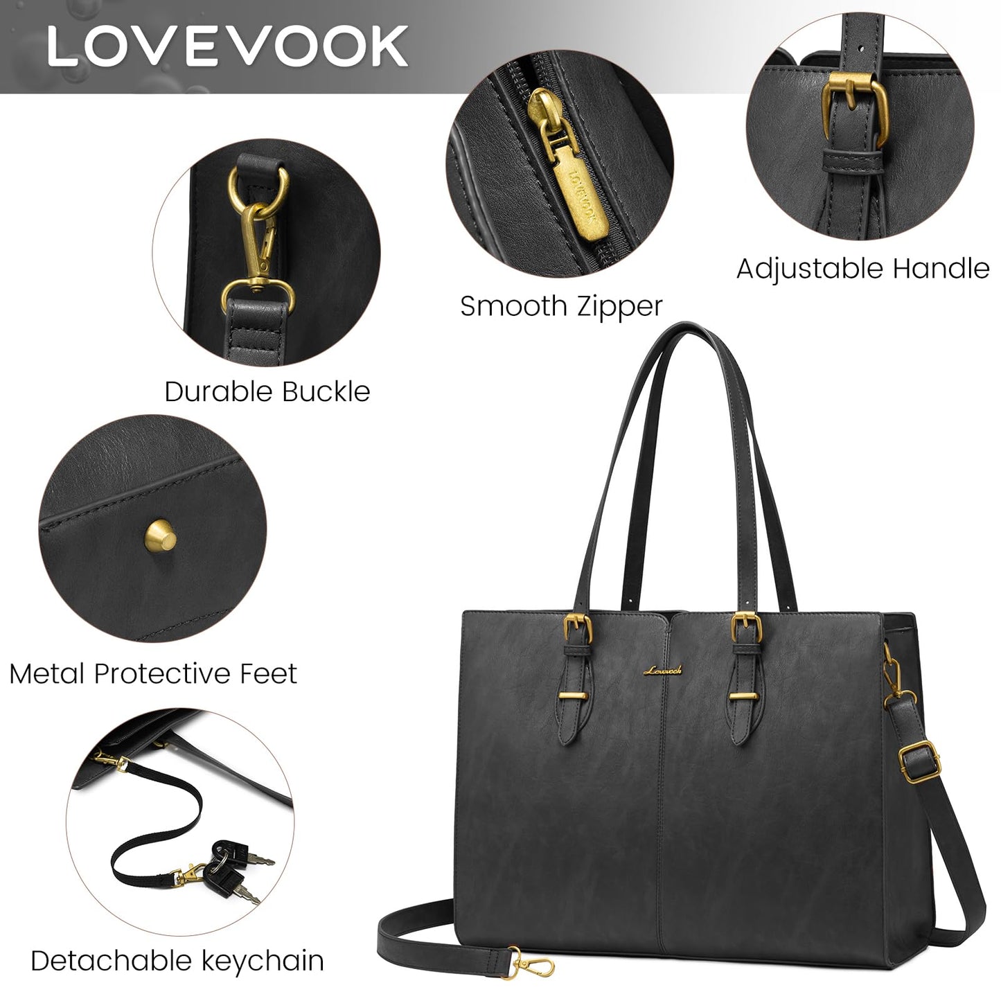 LOVEVOOK Vintage Leather Work Tote for Women